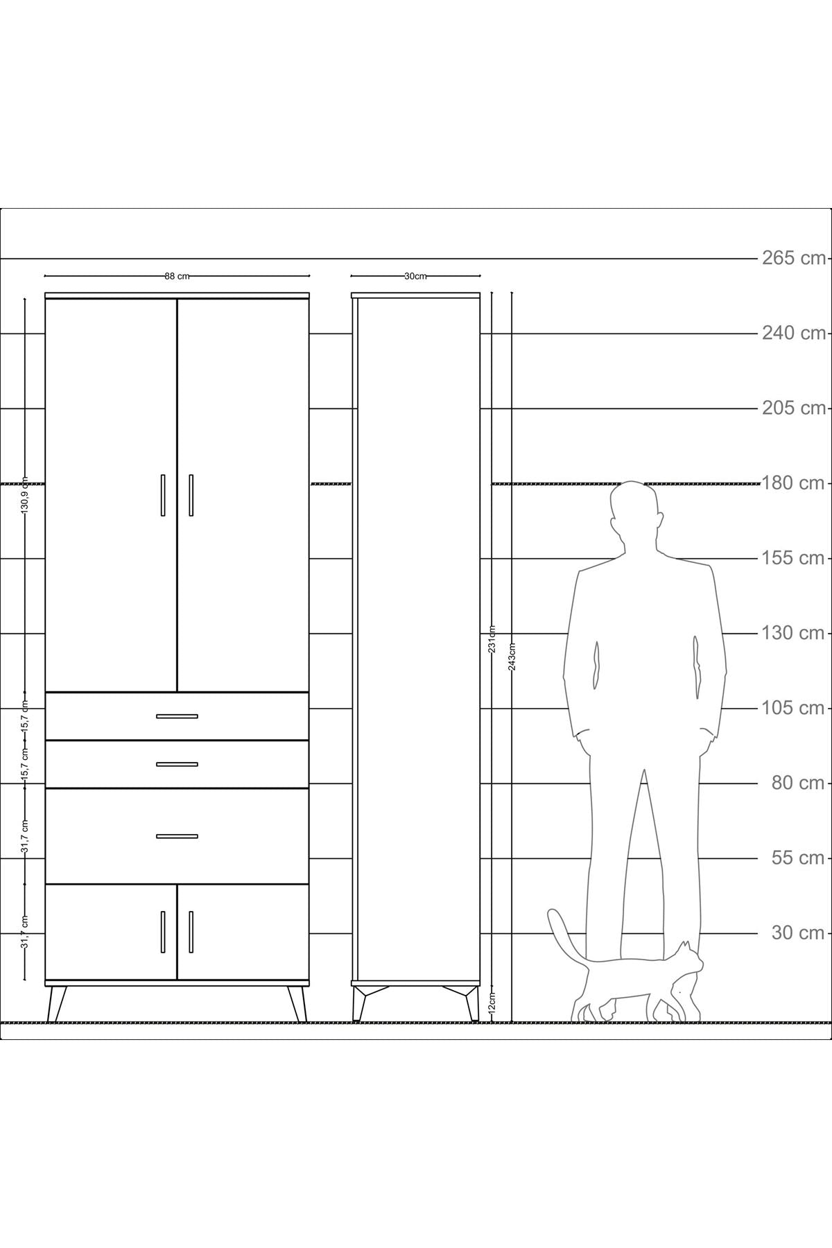 Arges Dolap 3 Raflı 3 Çekmeceli 4 Kapaklı 88x30x243 - S33M039V4A