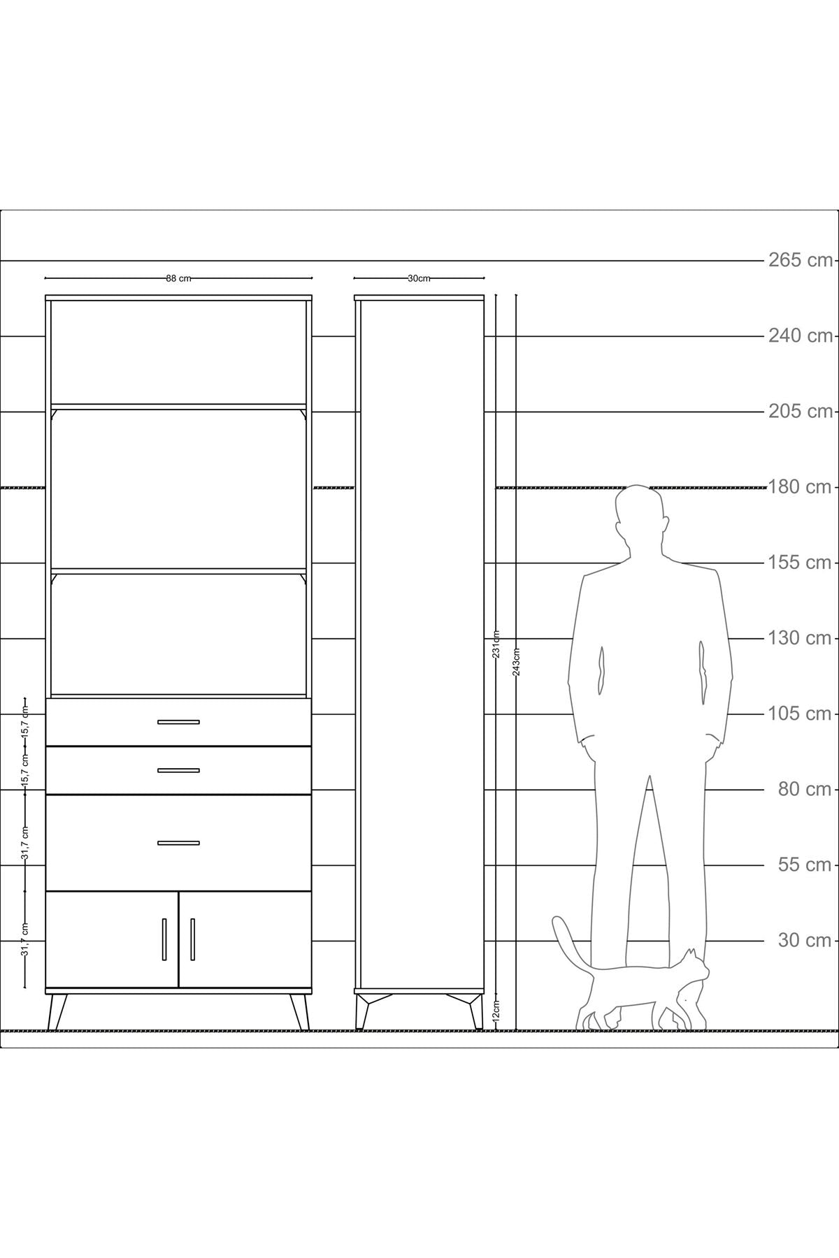 Arges Dolap 3 Raflı 3 Çekmeceli 2 Kapaklı 88x30x243 - S33M040V5A