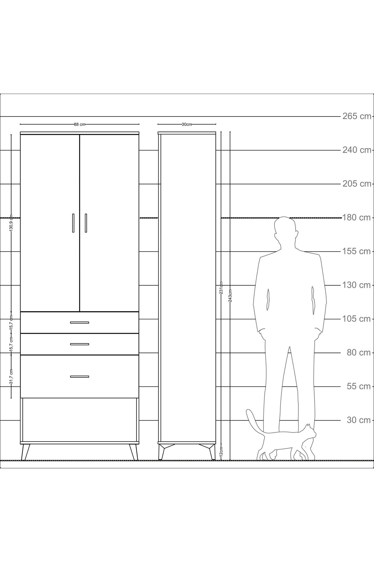 Arges Dolap 3 Raflı 3 Çekmeceli 2 Kapaklı 88x30x243 - S33M041V5A