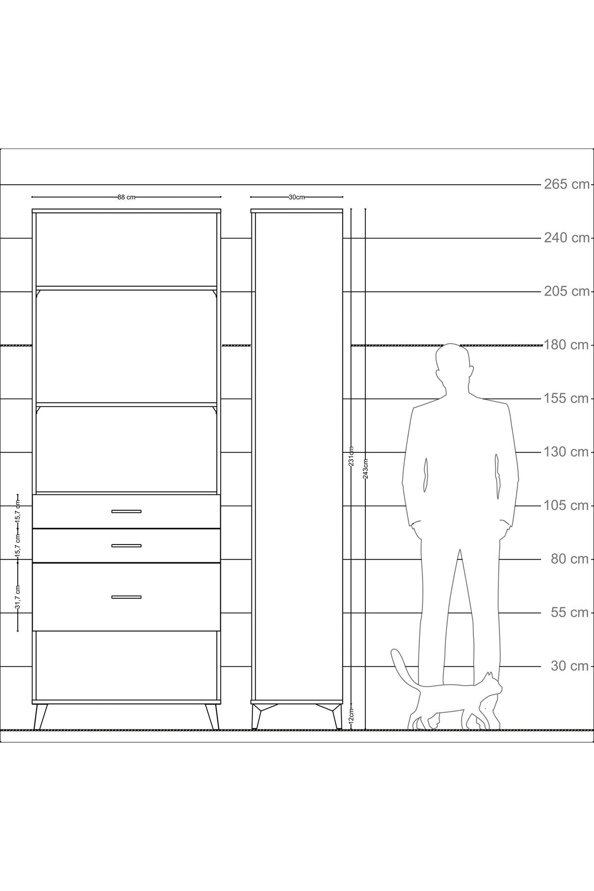 Arges Dolap 3 Raflı 3 Çekmeceli 88x30x243 - S33M042V1A
