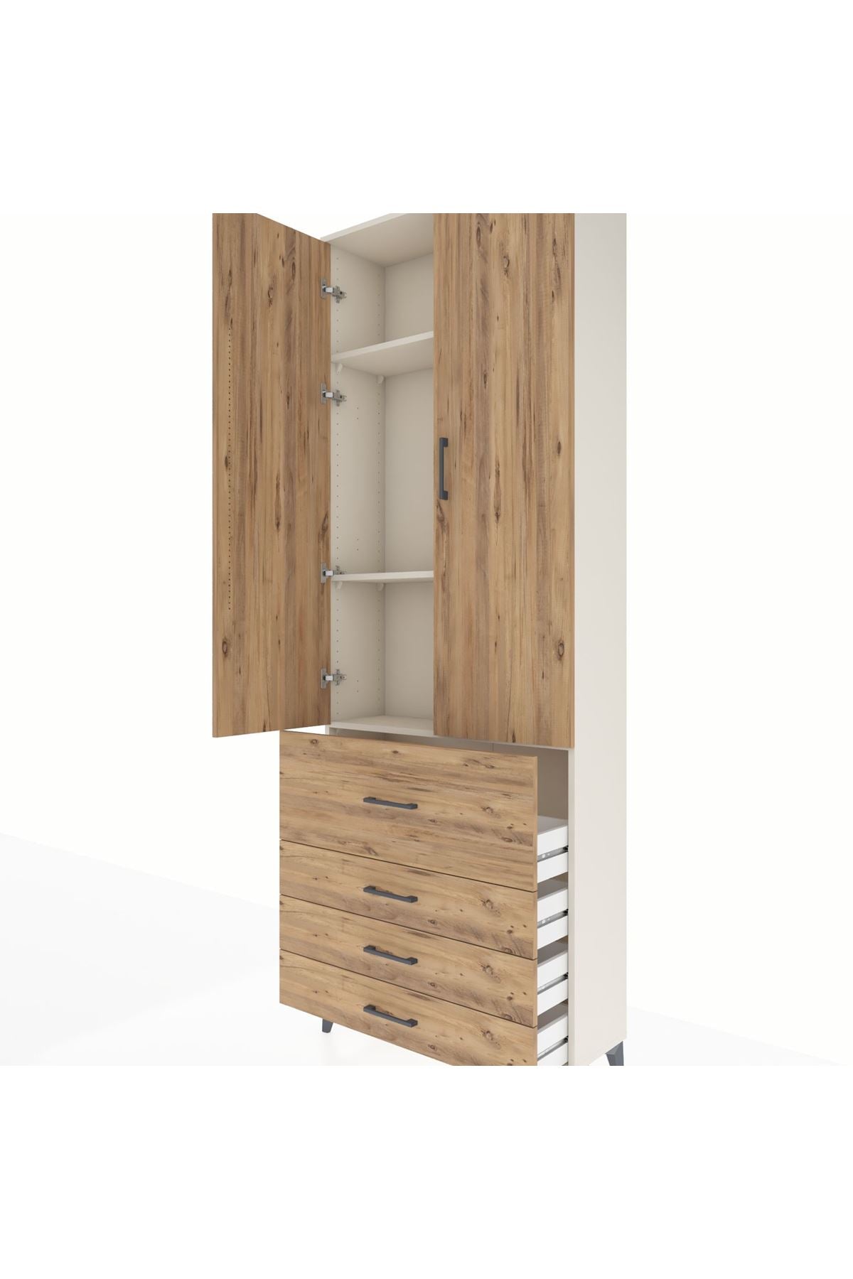 Arges Dolap 3 Raflı 4 Çekmeceli 2 Kapaklı 88x30x243 - S33M043V3A