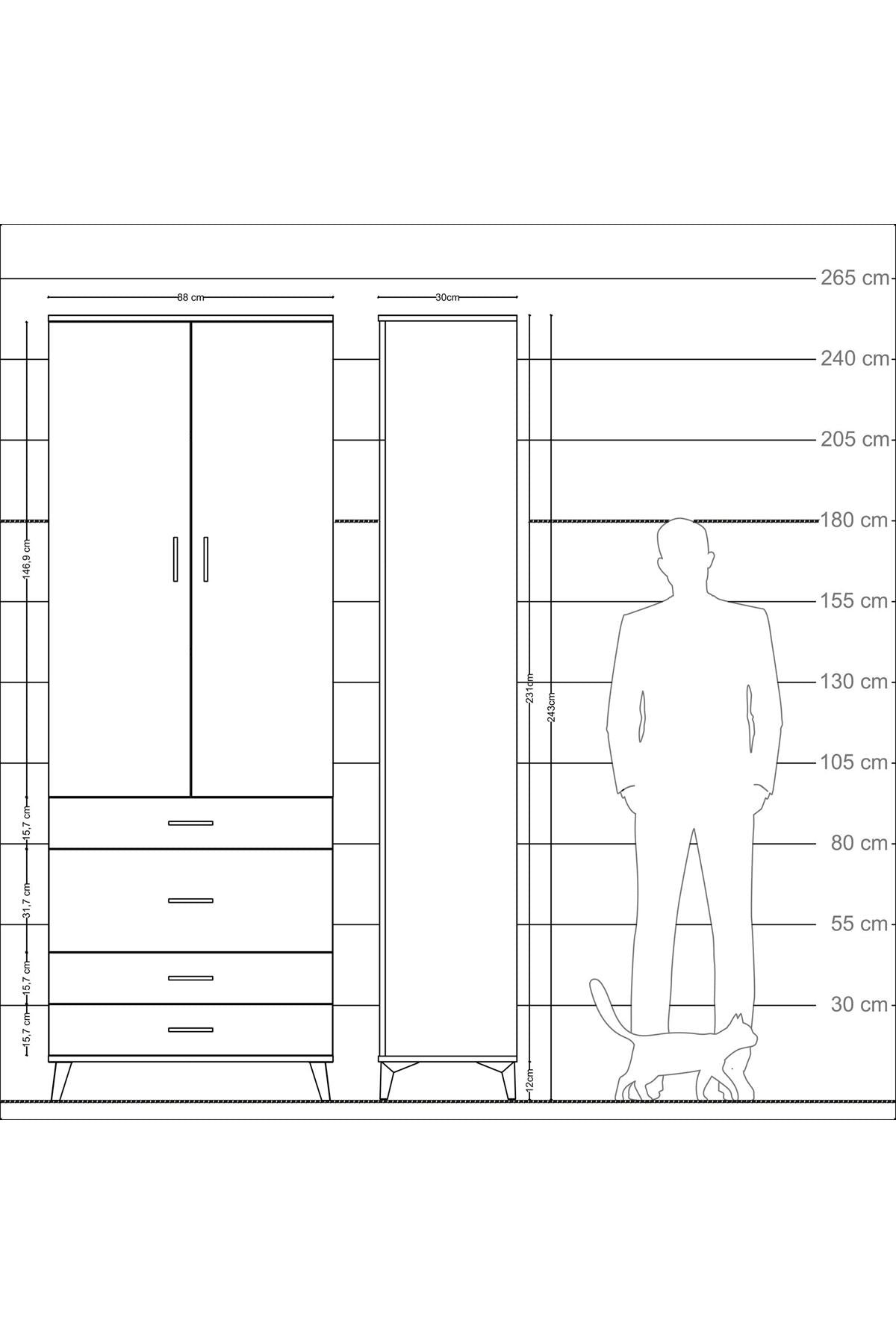 Arges Dolap 3 Raflı 4 Çekmeceli 2 Kapaklı 88x30x243 - S33M045V3A