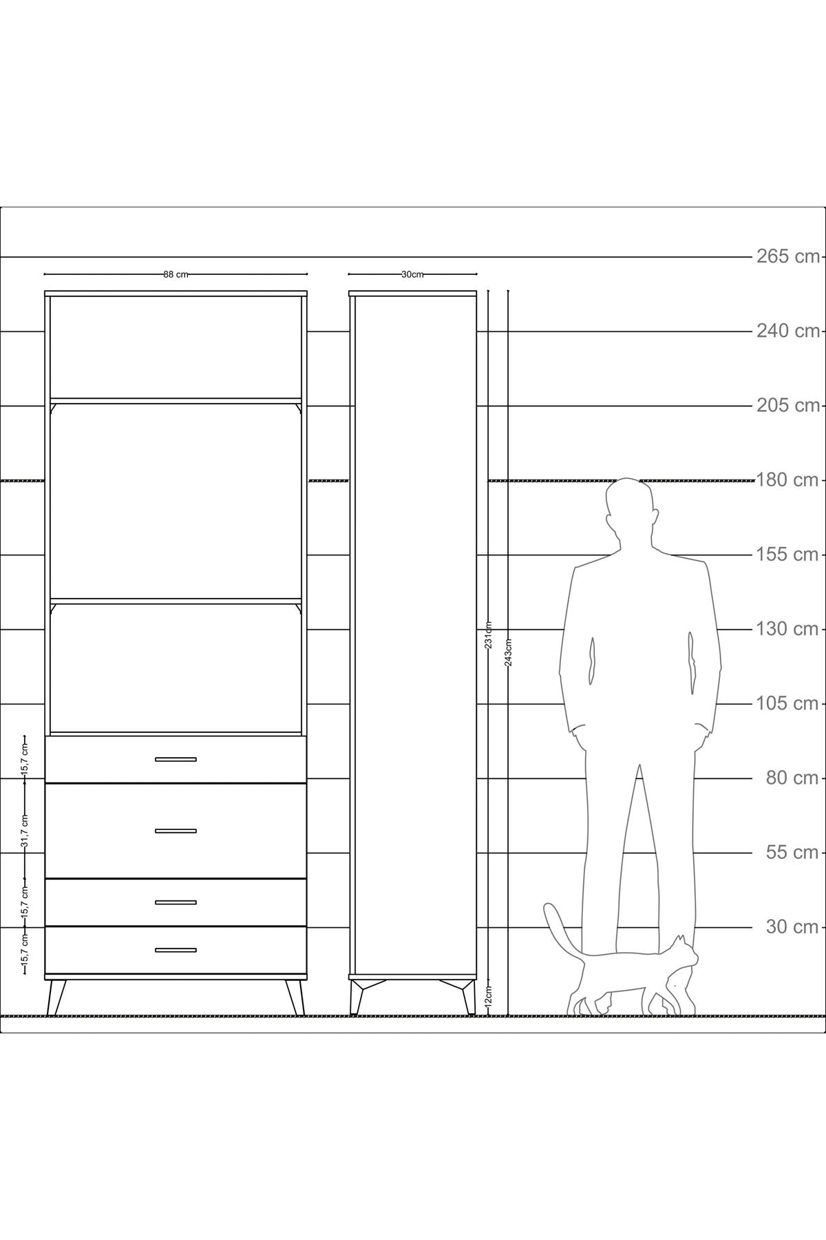 Arges Dolap 3 Raflı 4 Çekmeceli 88x30x243 - S33M046V6A