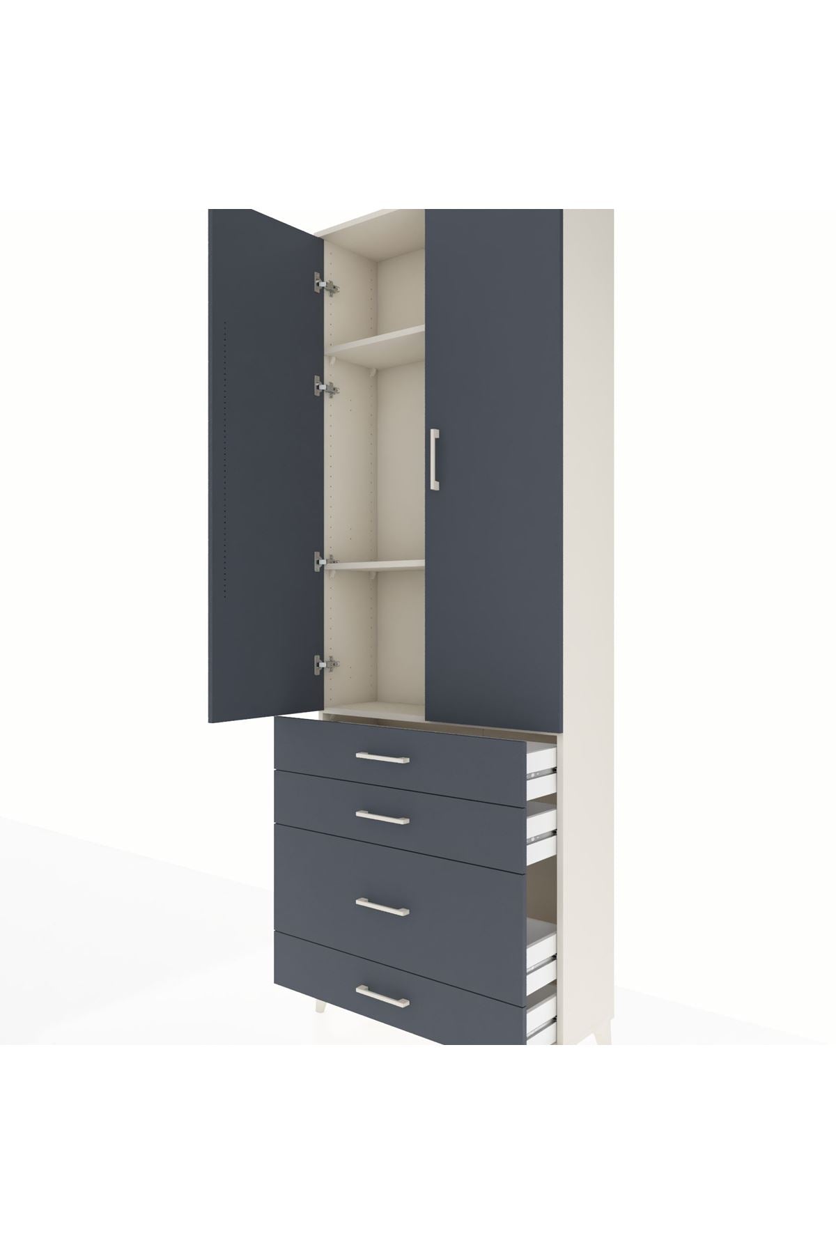 Arges Dolap 3 Raflı 4 Çekmeceli 2 Kapaklı 88x30x243 - S33M047V2A