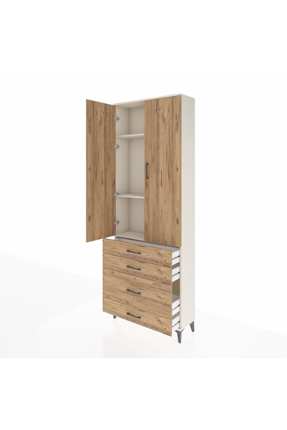 Arges Dolap 3 Raflı 4 Çekmeceli 2 Kapaklı 88x30x243 - S33M047V3A