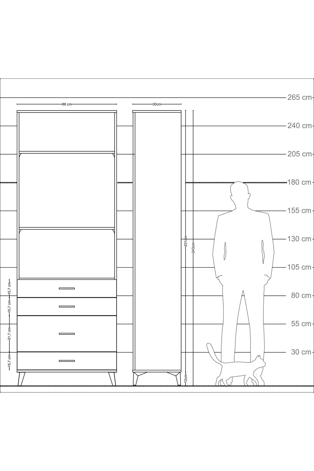 Arges Dolap 3 Raflı 4 Çekmeceli 88x30x243 - S33M048V1A