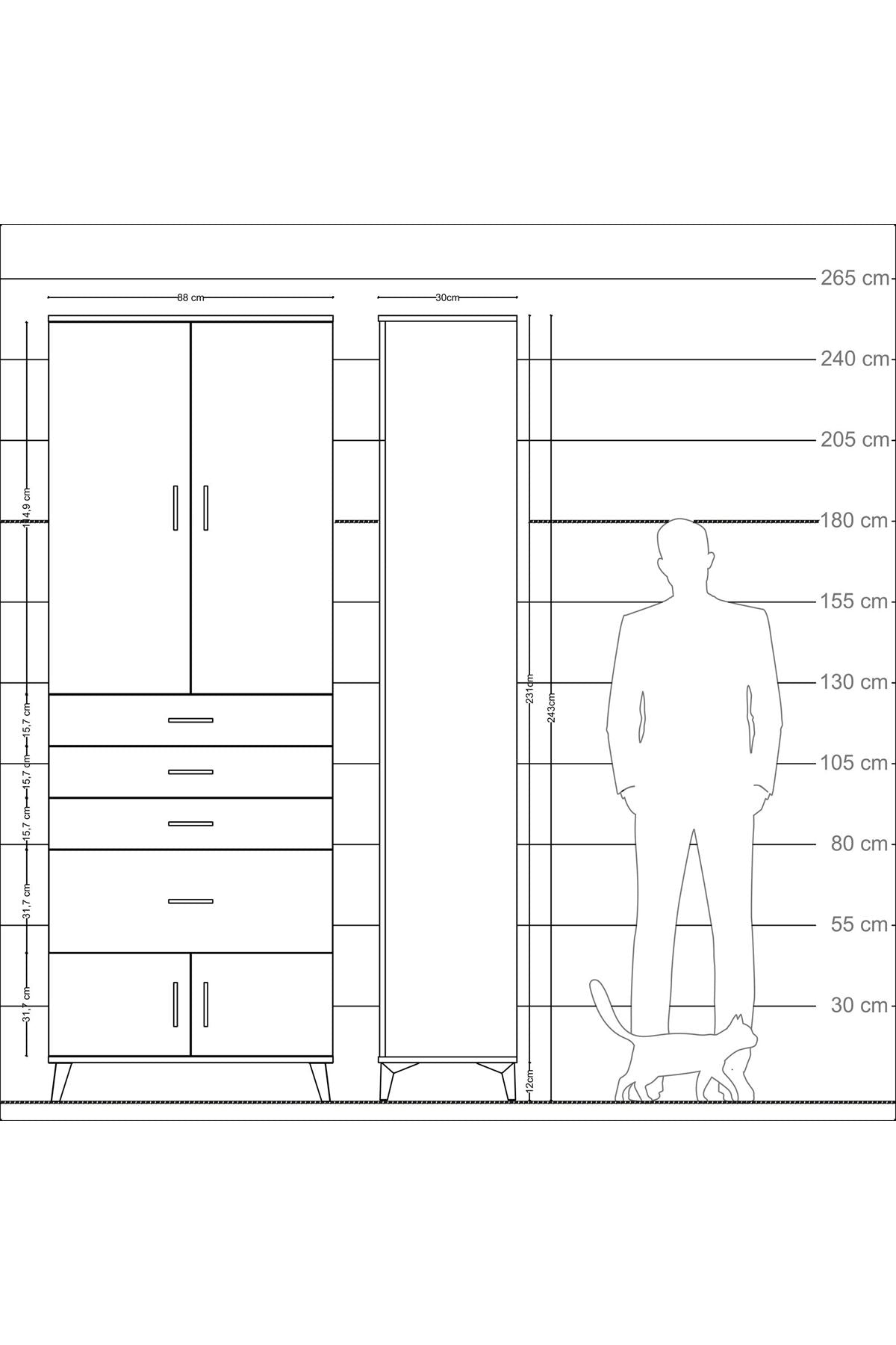 Arges Dolap 2 Raflı 4 Çekmeceli 4 Kapaklı 88x30x243 - S33M049V5A
