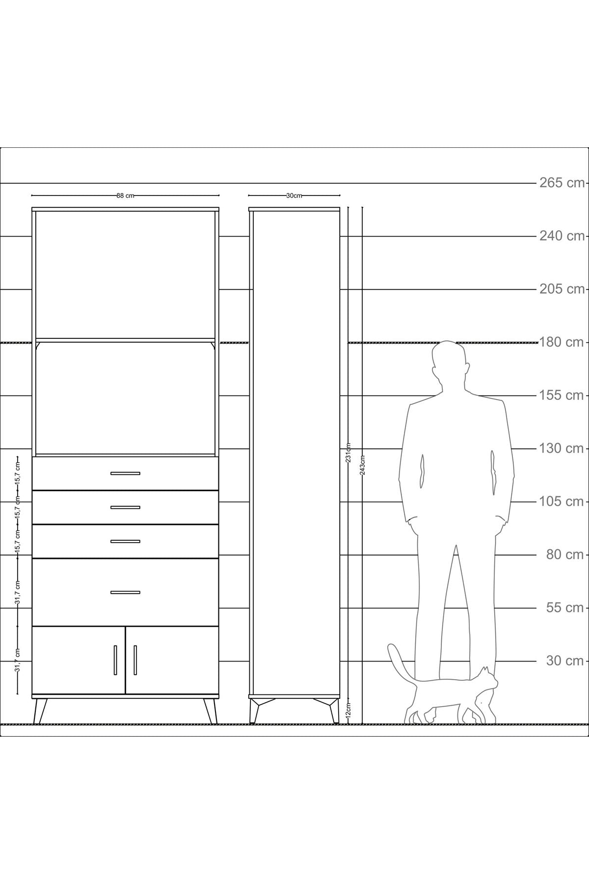 Arges Dolap 2 Raflı 4 Çekmeceli 2 Kapaklı 88x30x243 - S33M050V4A