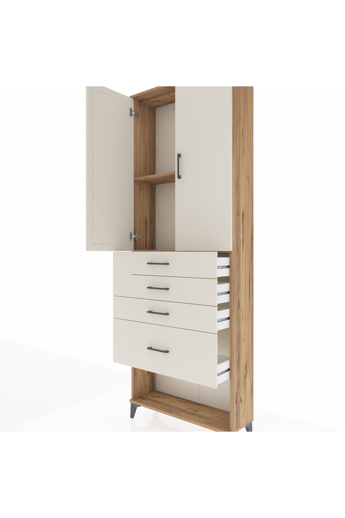 Arges Dolap 2 Raflı 4 Çekmeceli 2 Kapaklı 88x30x243 - S33M051V7A