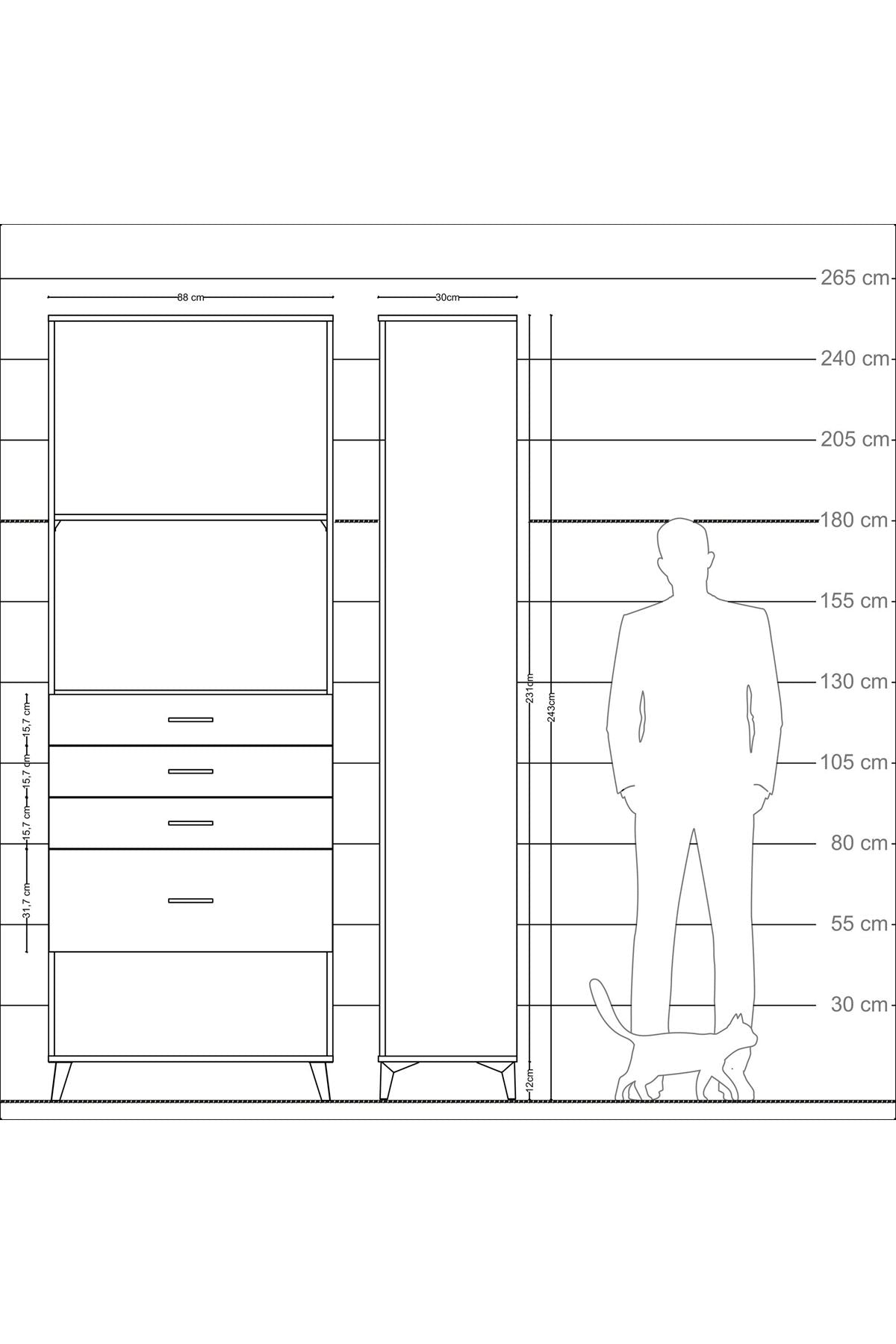 Arges Dolap 2 Raflı 4 Çekmeceli 88x30x243 - S33M052V5A
