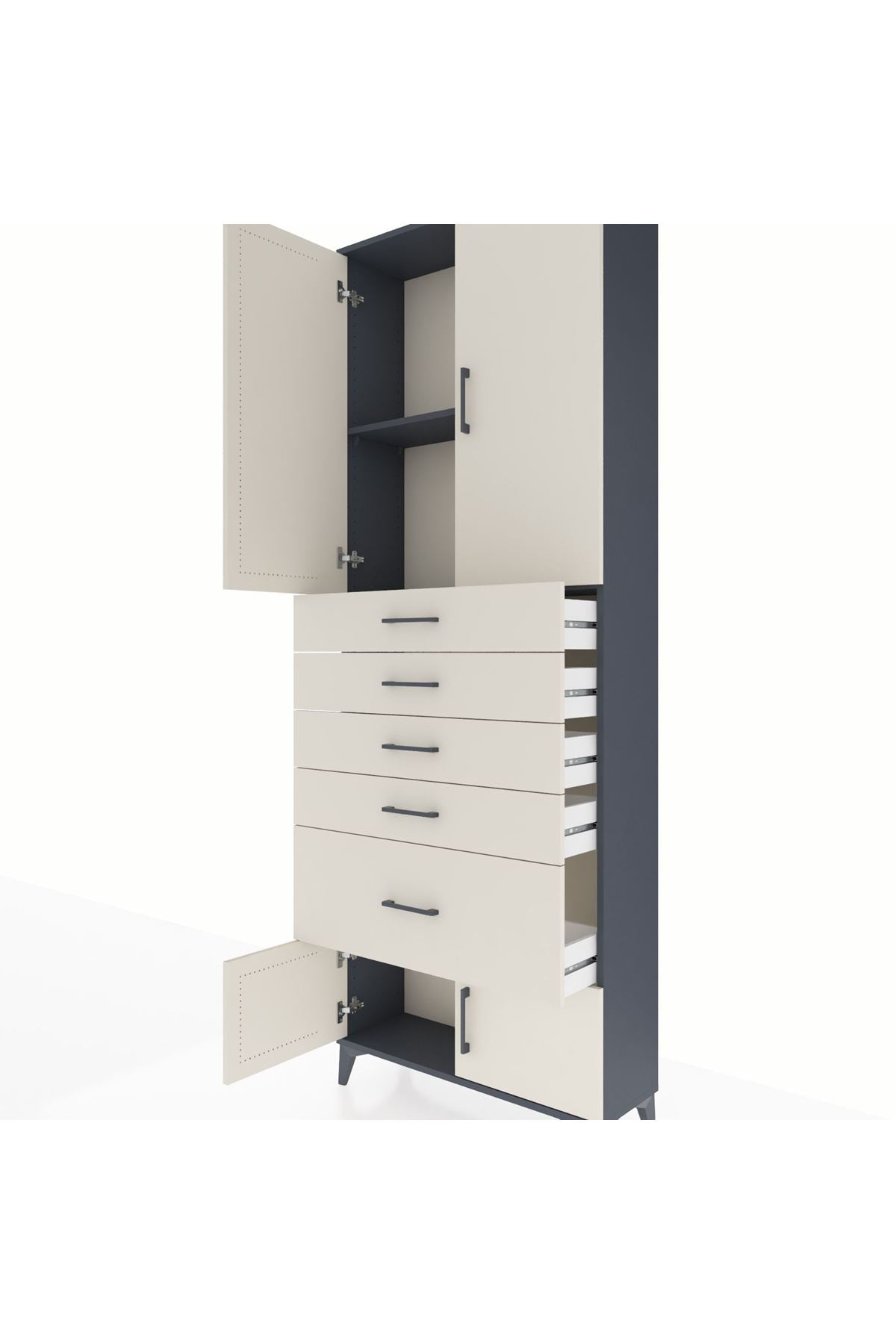 Arges Dolap 2 Raflı 5 Çekmeceli 4 Kapaklı 88x30x243 - S33M053V4A