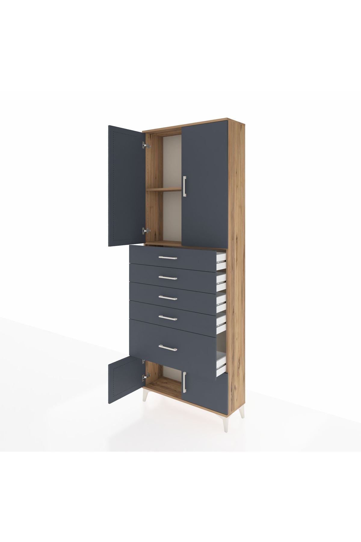 Arges Dolap 2 Raflı 5 Çekmeceli 4 Kapaklı 88x30x243 - S33M053V8A