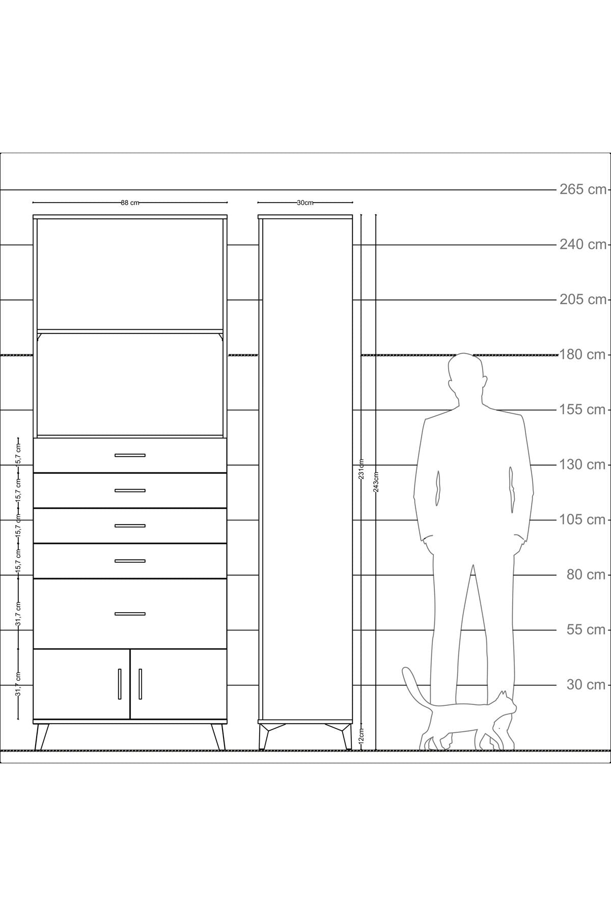 Arges Dolap 2 Raflı 5 Çekmeceli 2 Kapaklı 88x30x243 - S33M054V9A
