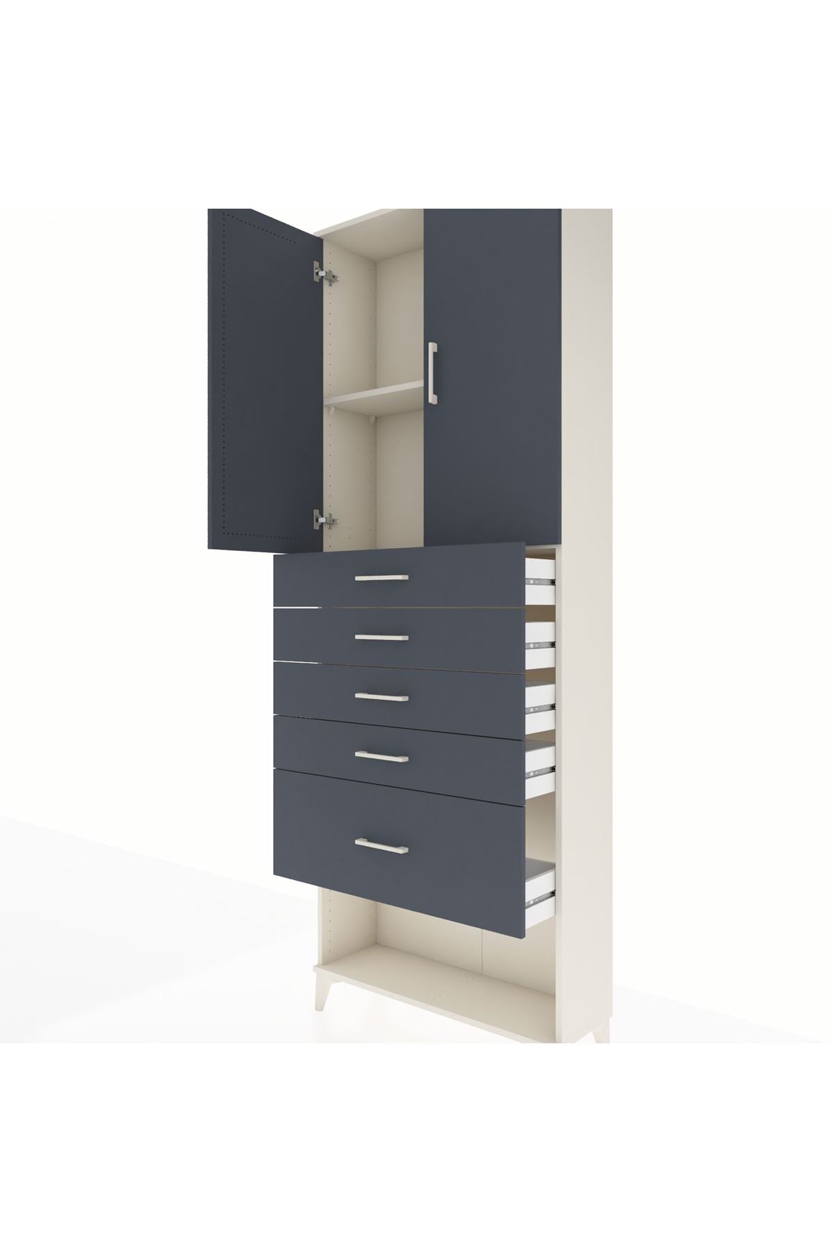 Arges Dolap 2 Raflı 5 Çekmeceli 2 Kapaklı 88x30x243 - S33M055V2A