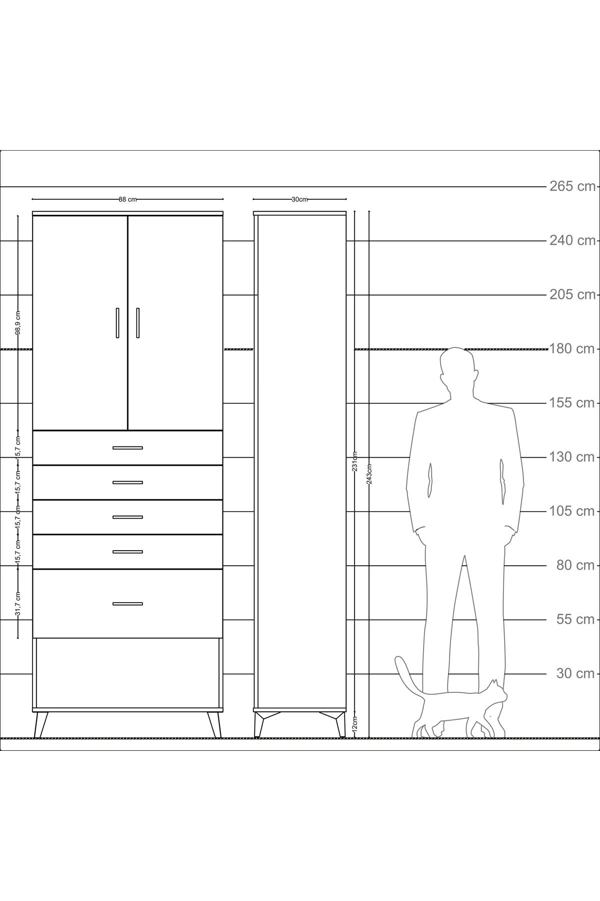 Arges Dolap 2 Raflı 5 Çekmeceli 2 Kapaklı 88x30x243 - S33M055V5A
