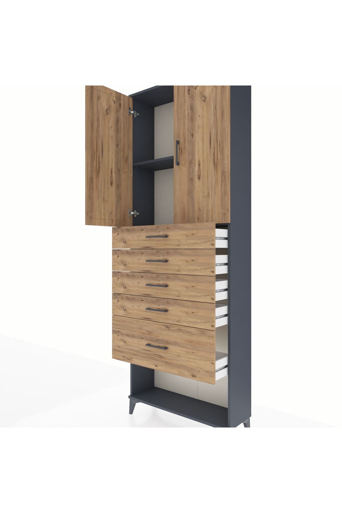 Arges Dolap 2 Raflı 5 Çekmeceli 2 Kapaklı 88x30x243 - S33M055V6A
