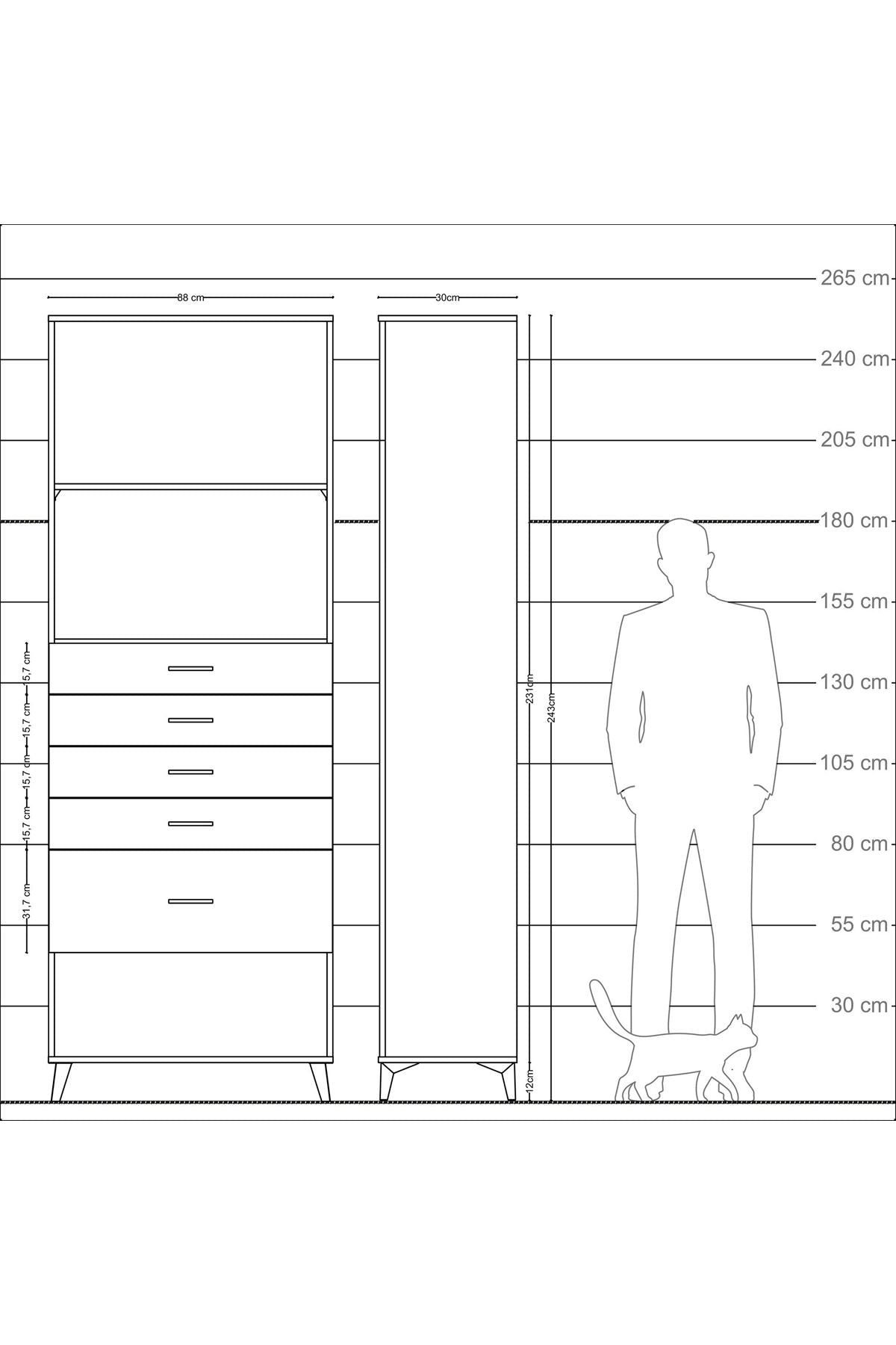 Arges Dolap 2 Raflı 5 Çekmeceli 88x30x243 - S33M056V5A