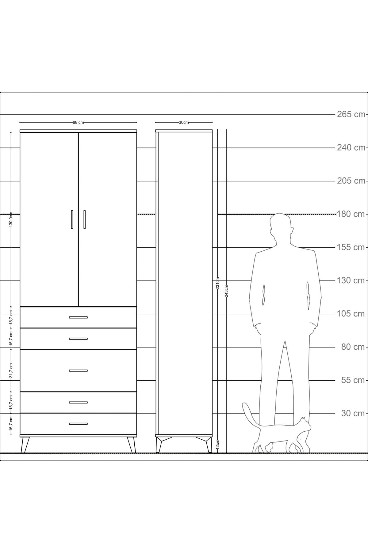 Arges Dolap 4 Raflı 5 Çekmeceli 2 Kapaklı 88x30x243 - S33M057V2A