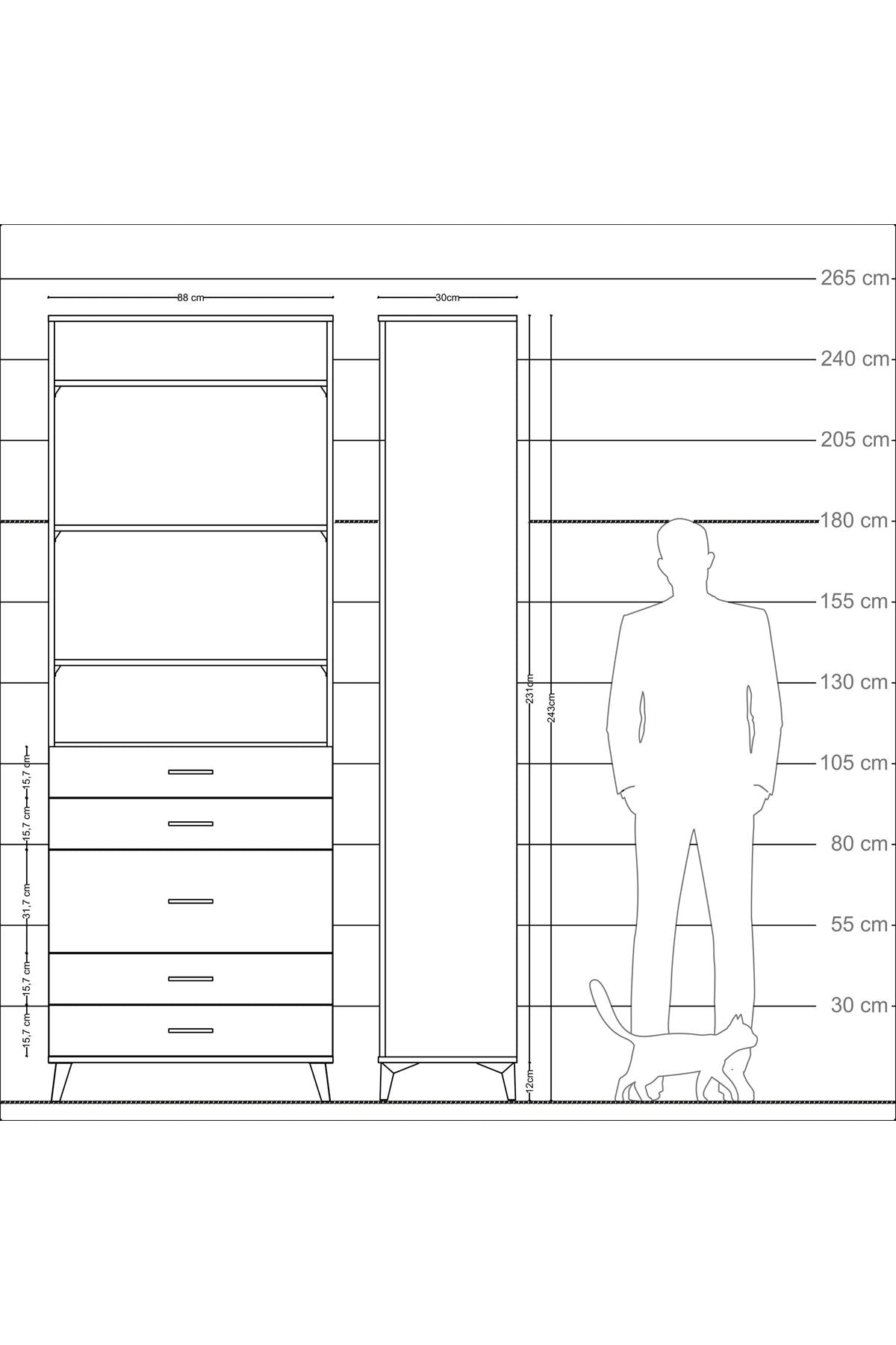 Arges Dolap 4 Raflı 5 Çekmeceli 88x30x243 - S33M058V5A
