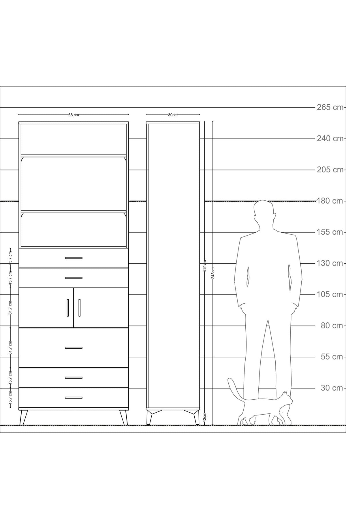 Arges Dolap 4 Raflı 5 Çekmeceli 2 Kapaklı 88x30x243 - S33M060V8A