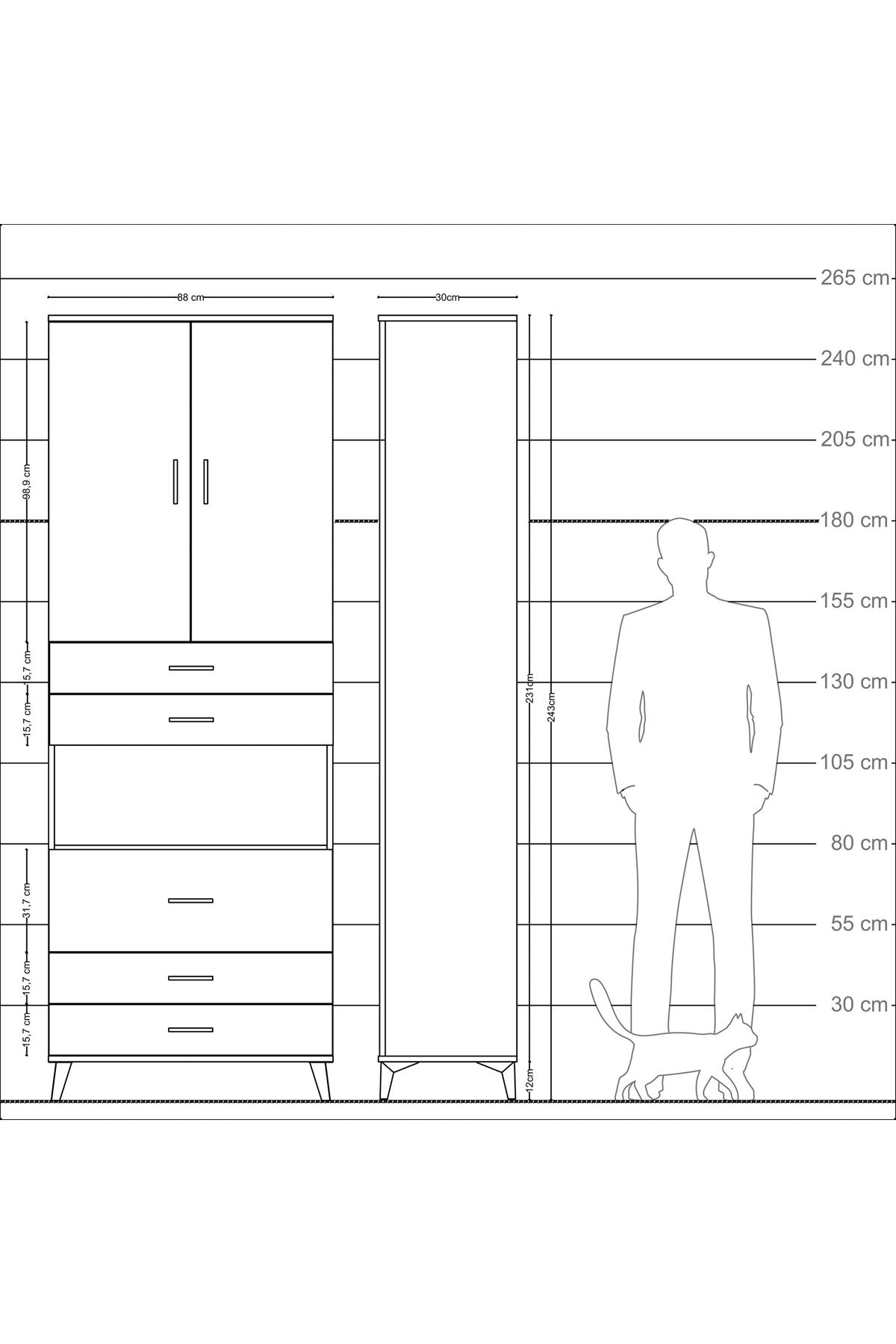 Arges Dolap 4 Raflı 5 Çekmeceli 2 Kapaklı 88x30x243 - S33M061V5A