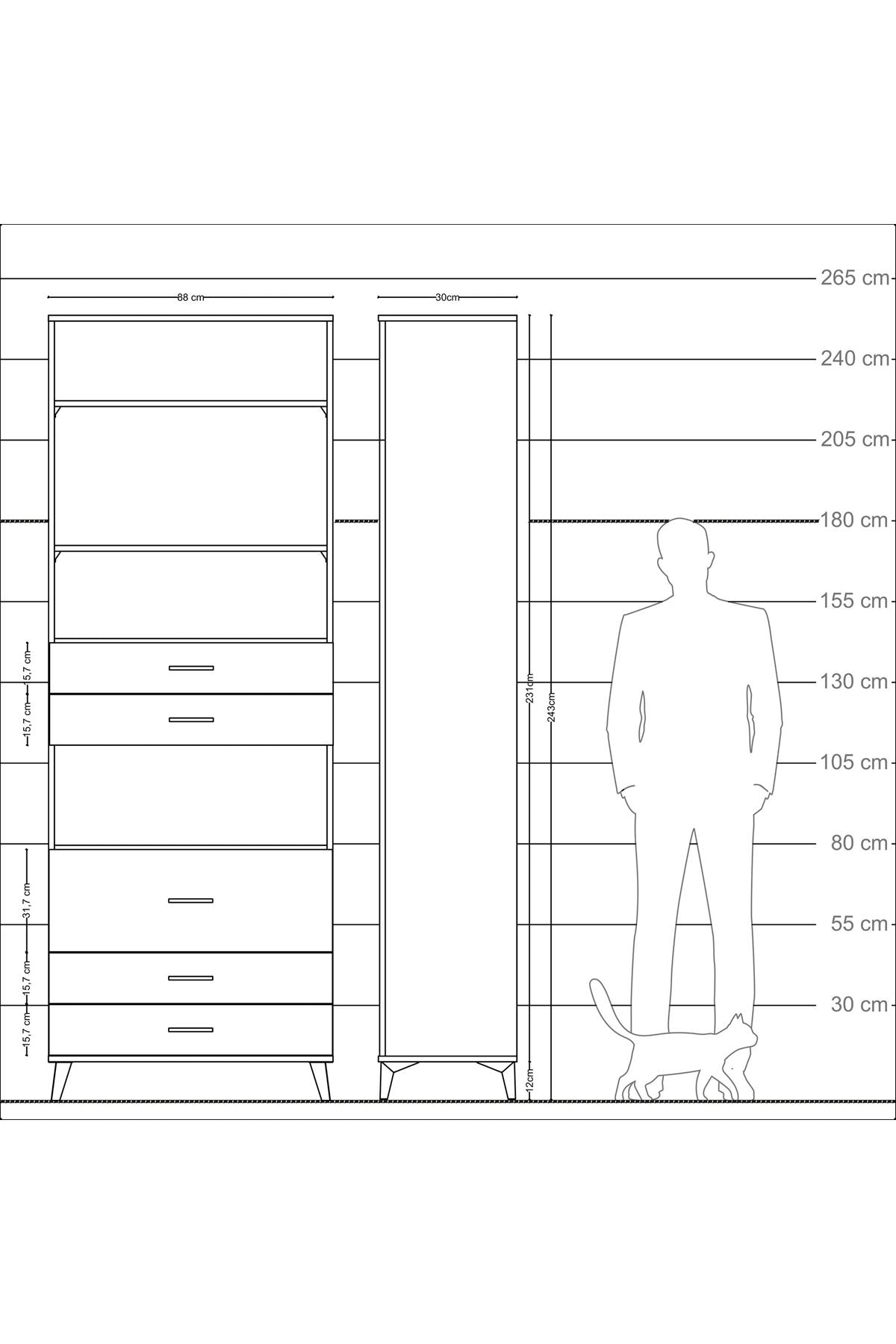 Arges Dolap 4 Raflı 5 Çekmeceli 88x30x243 - S33M062V4A