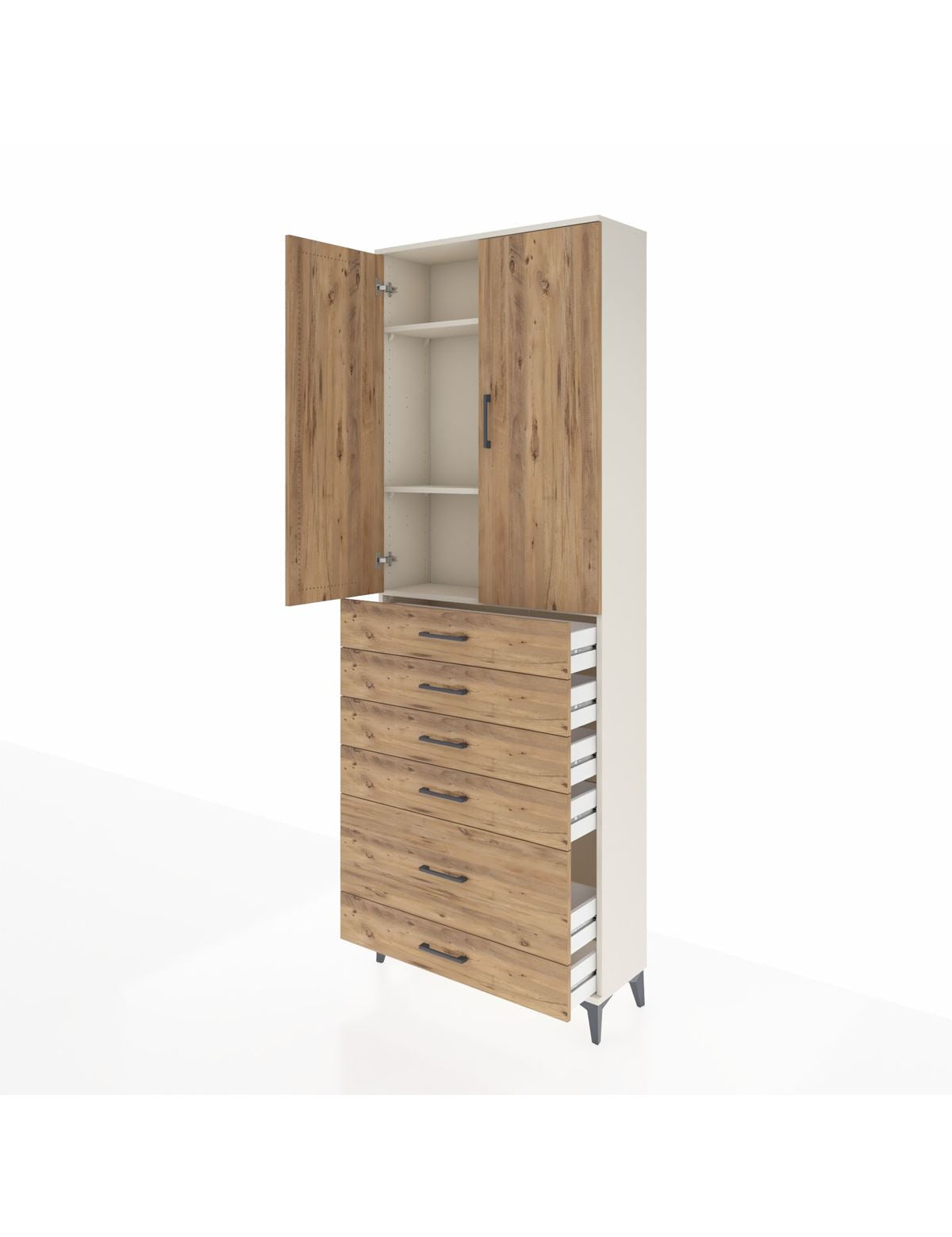 Arges Dolap 3 Raflı 6 Çekmeceli 2 Kapaklı 88x30x243 - S33M063V3A