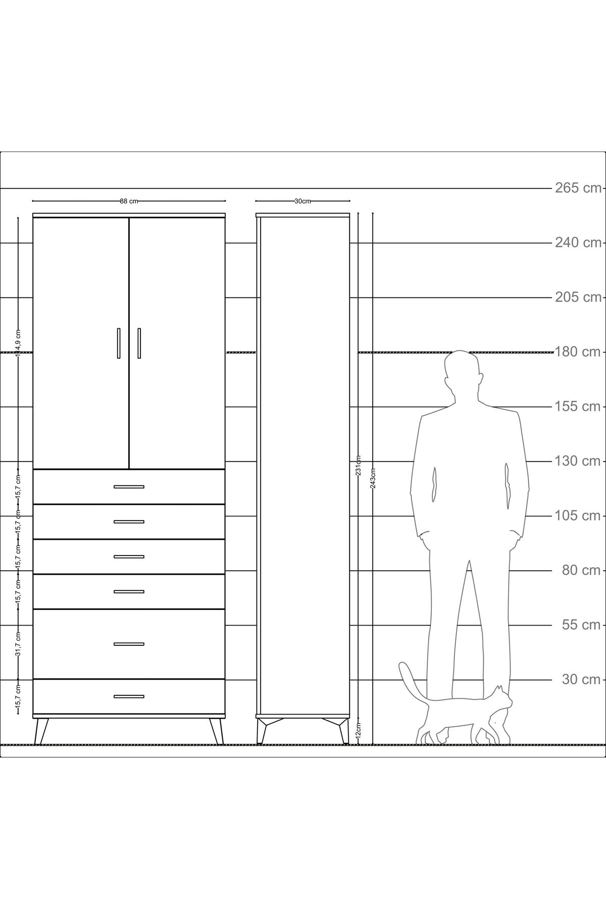 Arges Dolap 3 Raflı 6 Çekmeceli 2 Kapaklı 88x30x243 - S33M063V6A