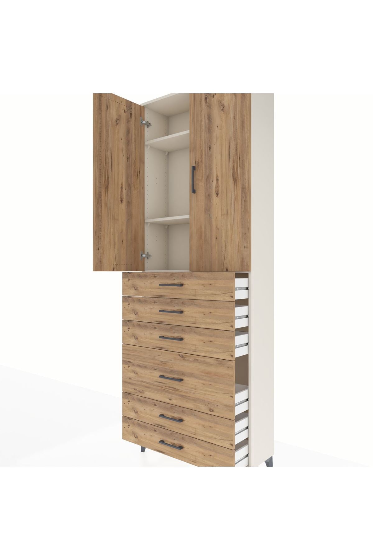 Arges Dolap 3 Raflı 6 Çekmeceli 2 Kapaklı 88x30x243 - S33M065V3A