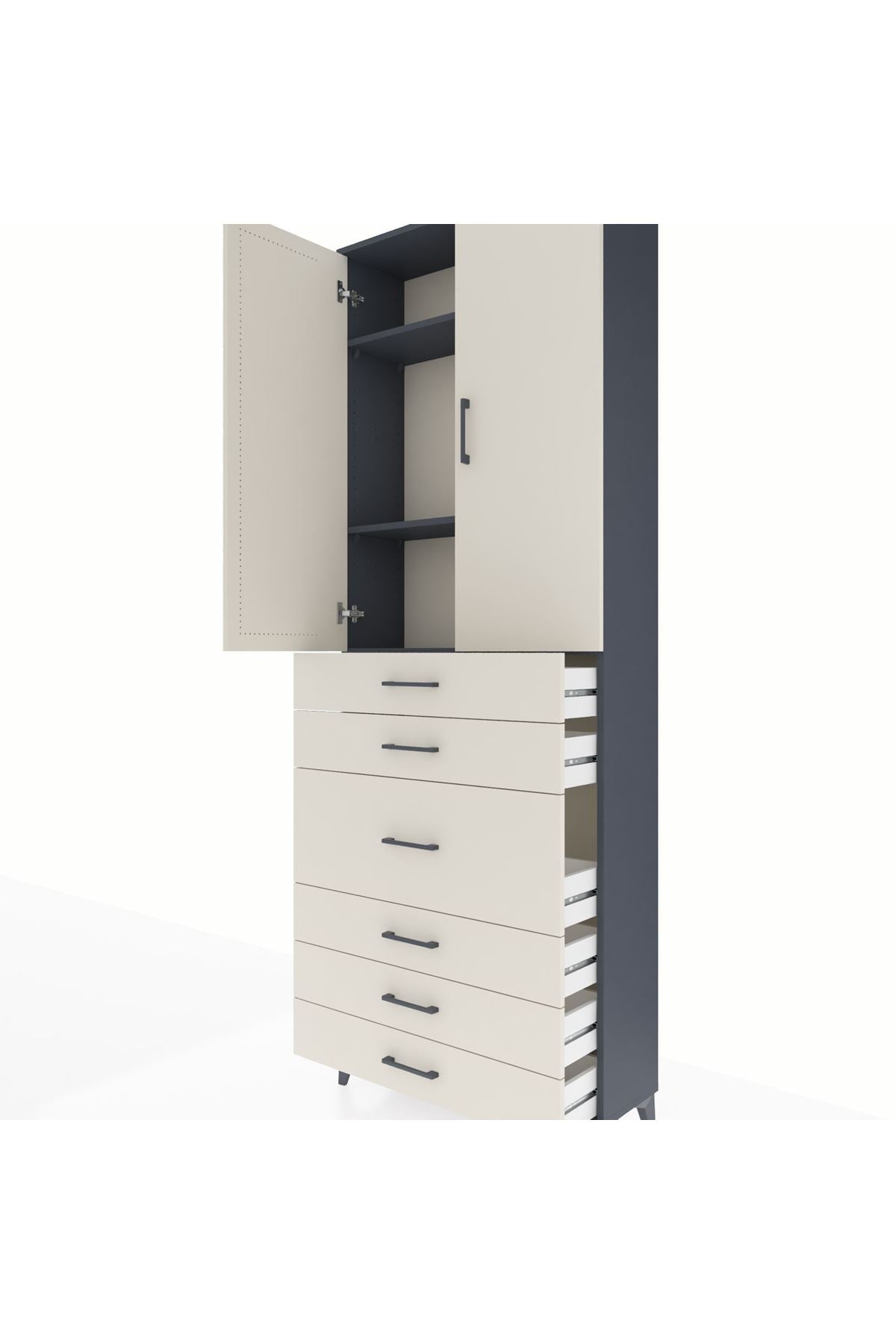 Arges Dolap 4 Raflı 4 Çekmeceli 2 Kapaklı 88x30x243 - S33M067V4A