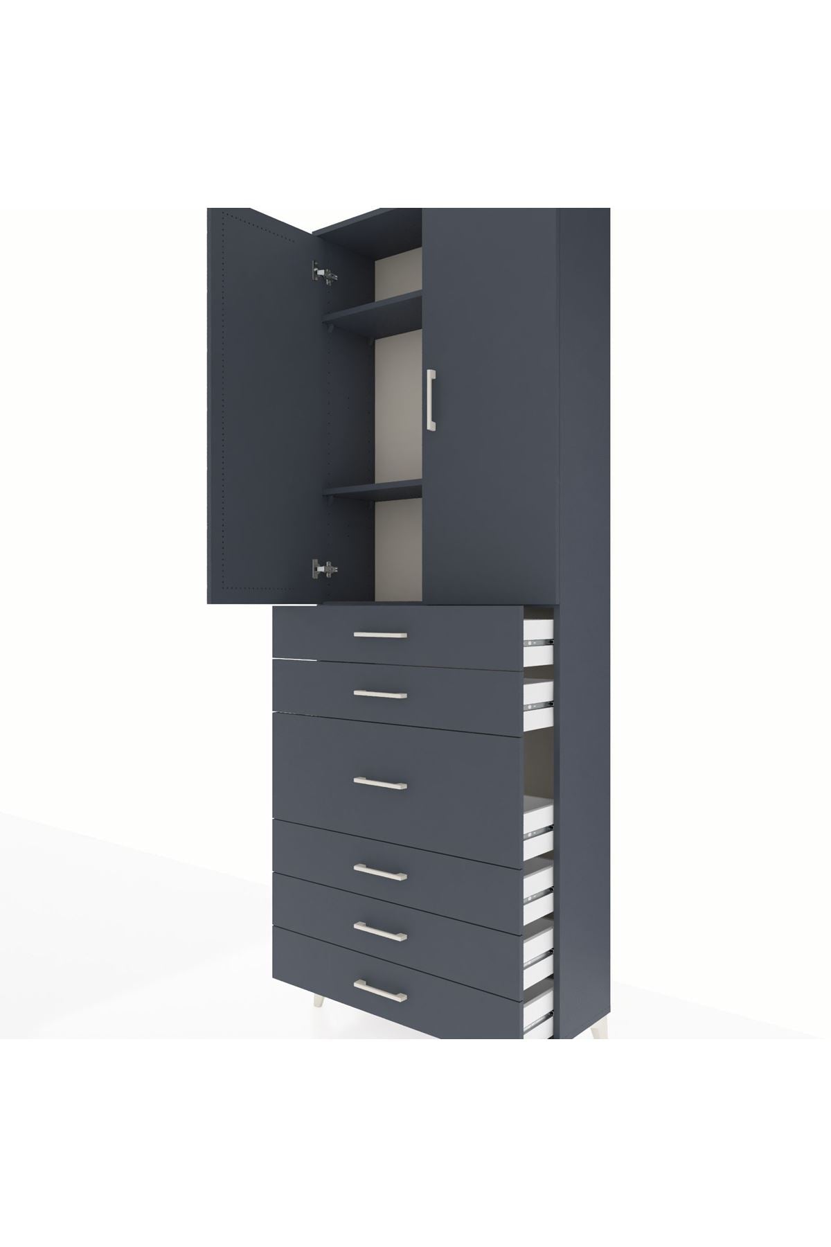 Arges Dolap 4 Raflı 4 Çekmeceli 2 Kapaklı 88x30x243 - S33M067V5A