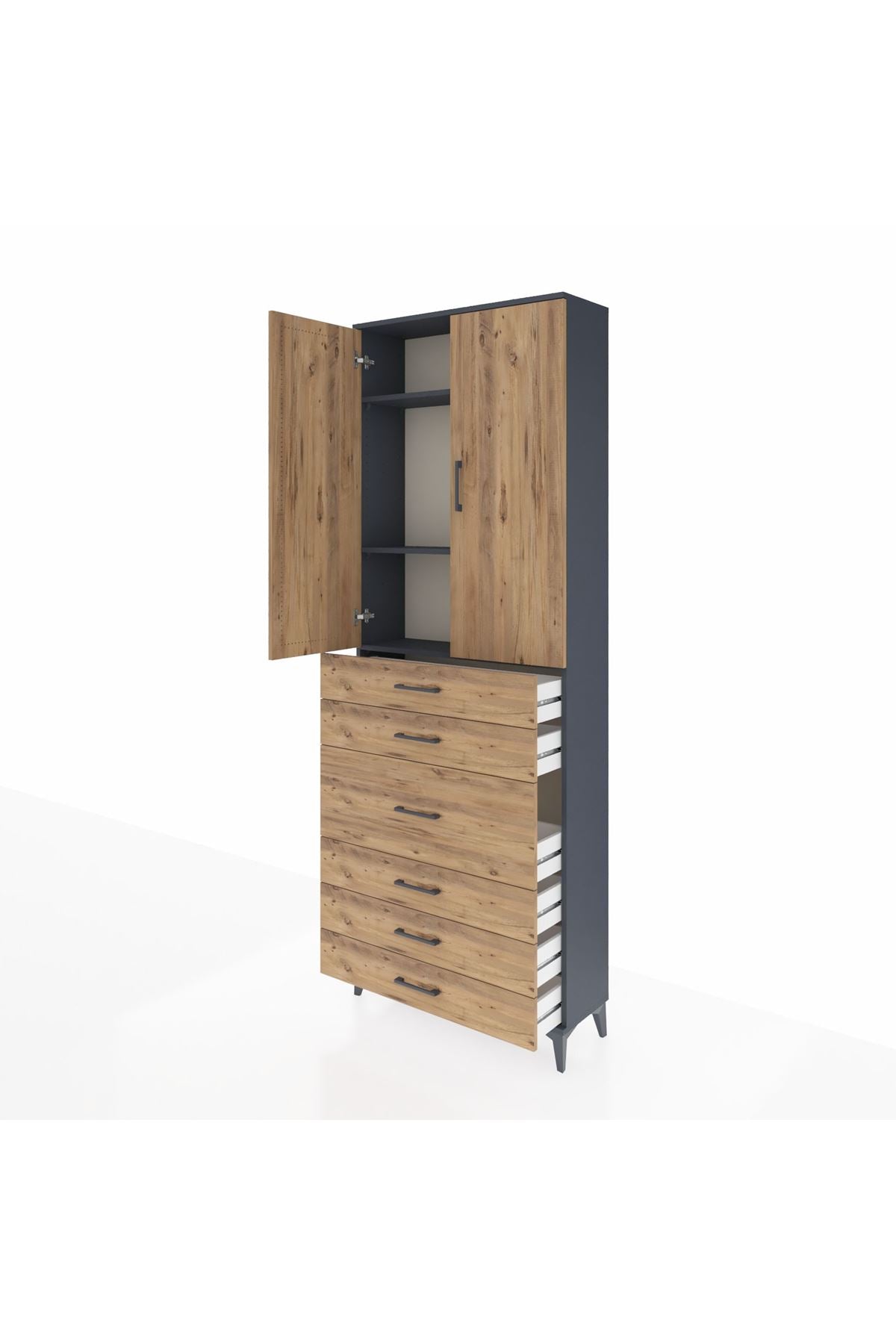 Arges Dolap 4 Raflı 4 Çekmeceli 2 Kapaklı 88x30x243 - S33M067V6A