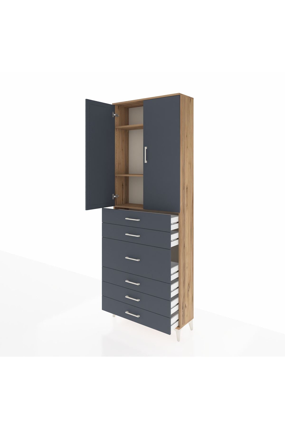 Arges Dolap 4 Raflı 4 Çekmeceli 2 Kapaklı 88x30x243 - S33M067V8A