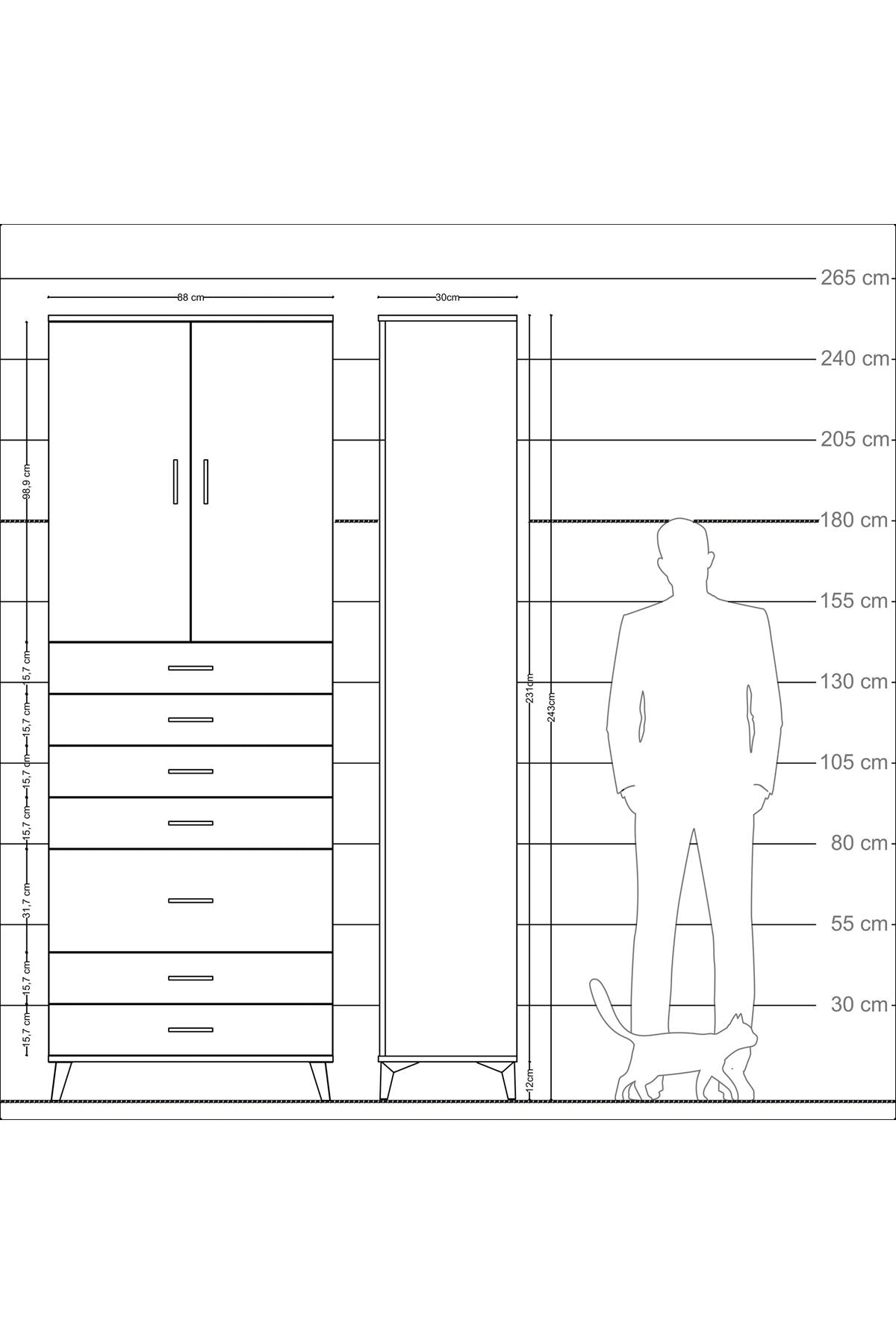 Arges Dolap 3 Raflı 7 Çekmeceli 2 Kapaklı 88x30x243 - S33M068V5A