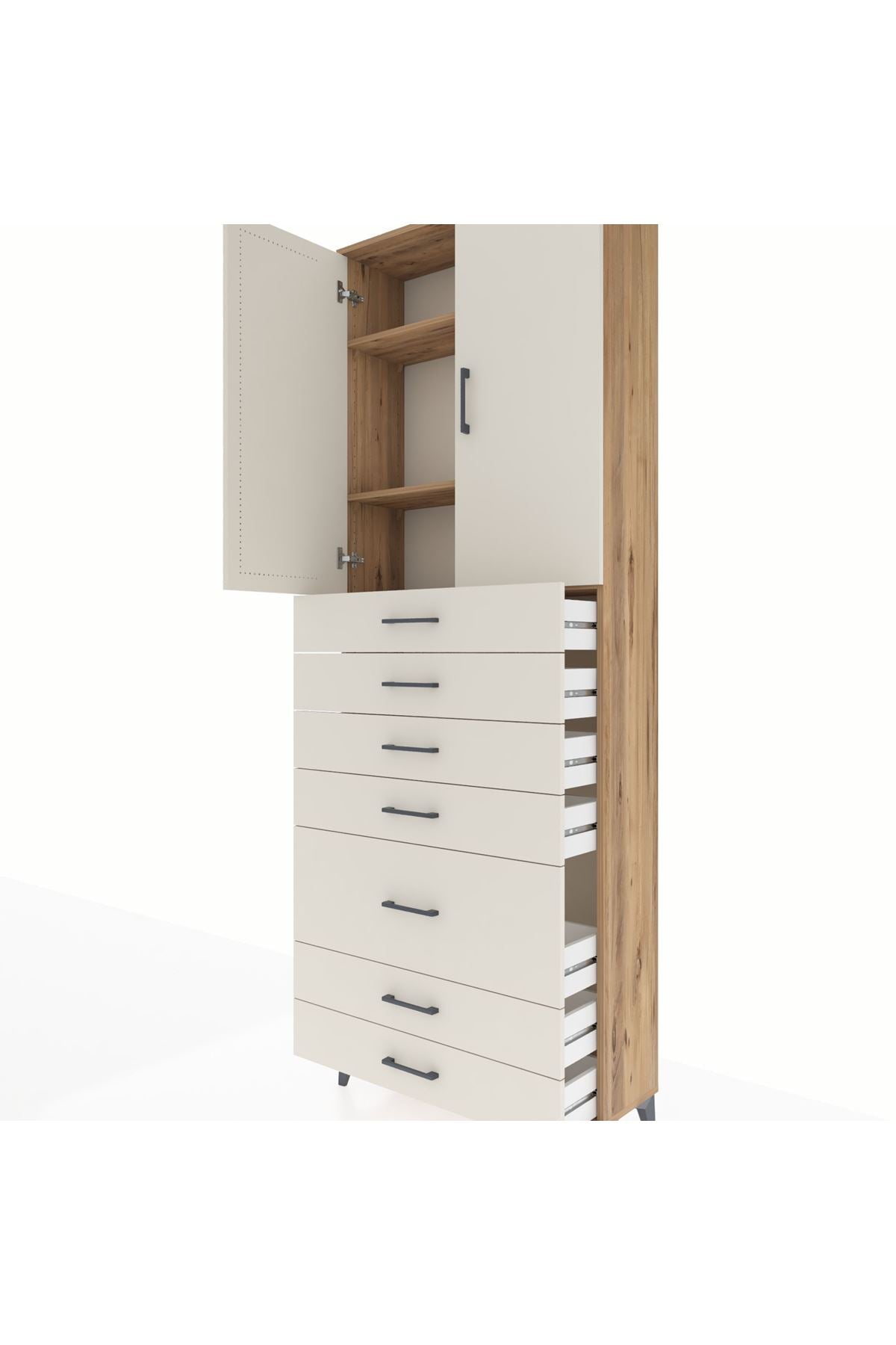 Arges Dolap 3 Raflı 5 Çekmeceli 2 Kapaklı 88x30x243 - S33M069V7A