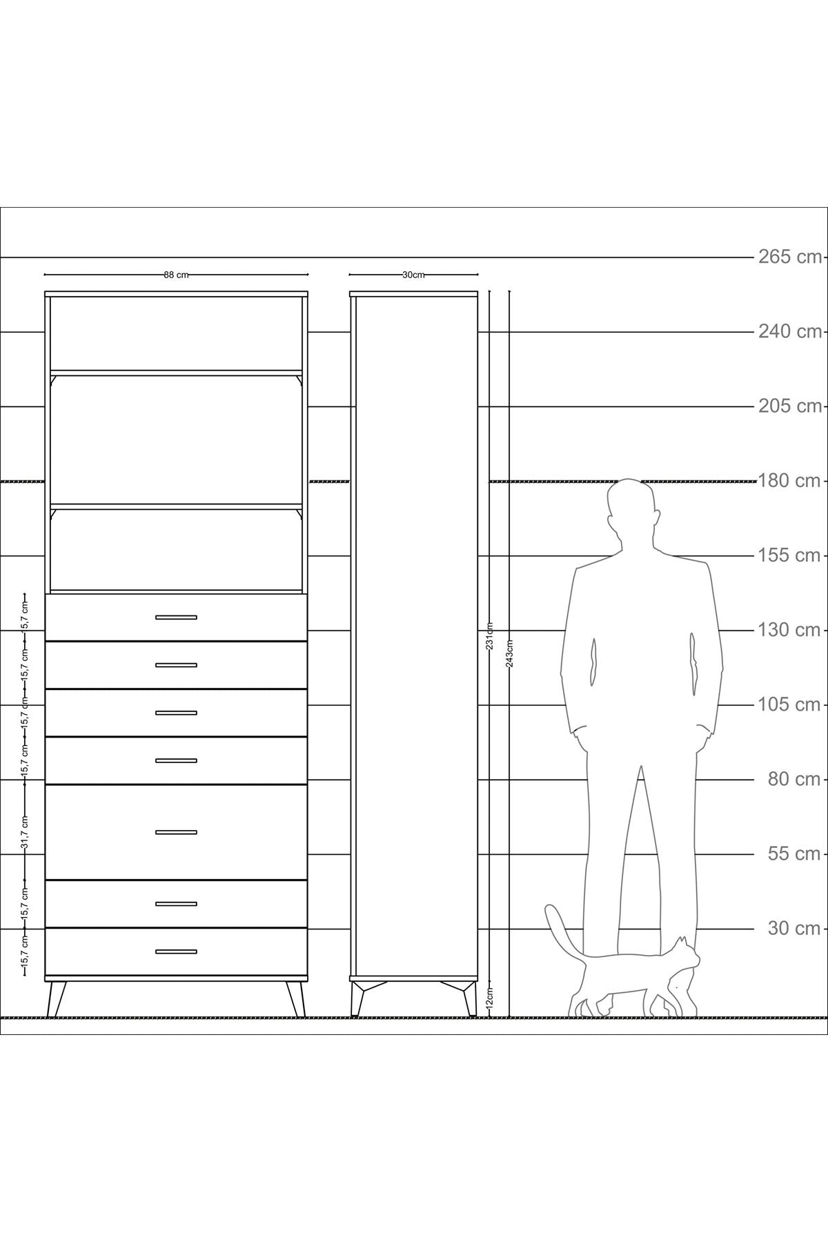 Arges Dolap 3 Raflı 7 Çekmeceli 88x30x243 - S33M070V7A