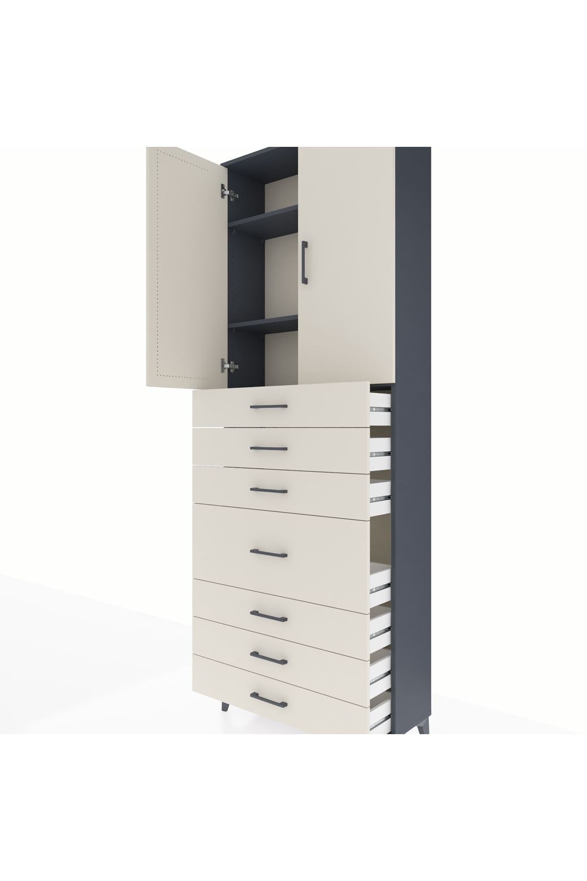 Arges Dolap 3 Raflı 7 Çekmeceli 2 Kapaklı 88x30x243 - S33M071V4A
