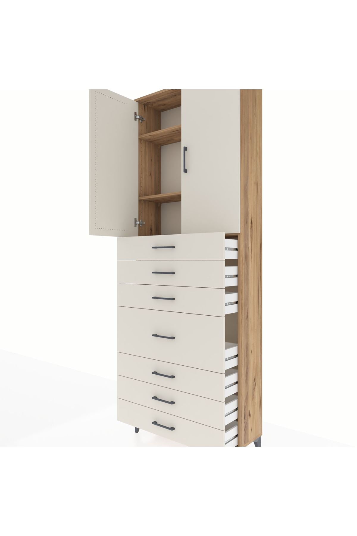 Arges Dolap 3 Raflı 7 Çekmeceli 2 Kapaklı 88x30x243 - S33M071V7A