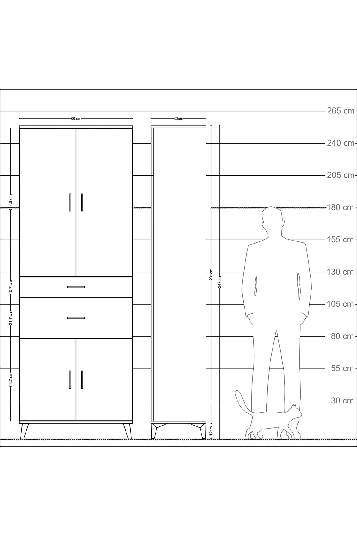 Arges Dolap 4 Raflı 2 Çekmeceli 4 Kapaklı 88x30x243 - S33M073V8A