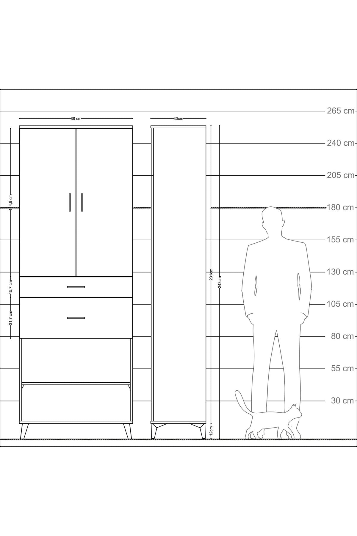 Arges Dolap 4 Raflı 2 Çekmeceli 2 Kapaklı 88x30x243 - S33M075V5A