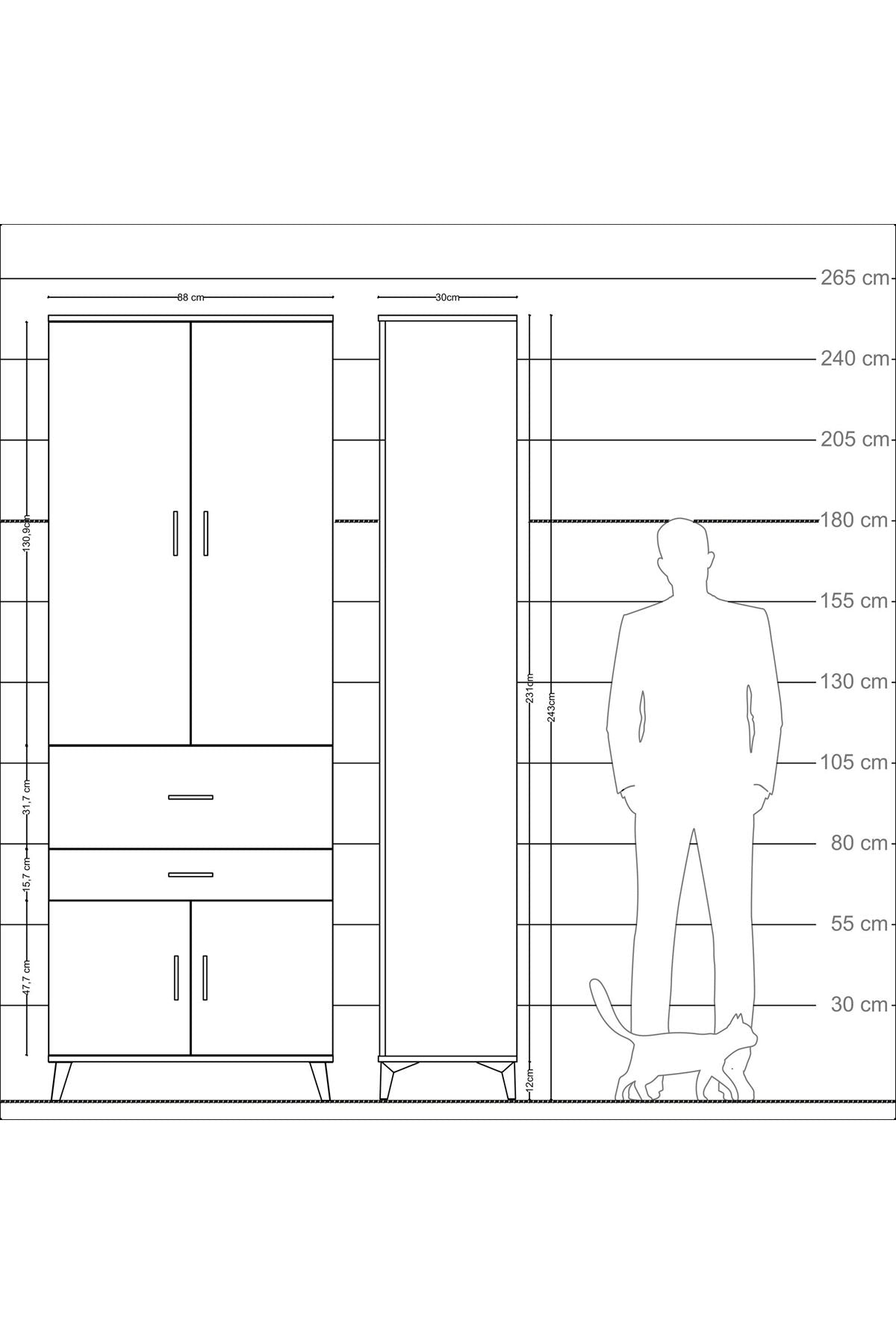 Arges Dolap 5 Raflı 2 Çekmeceli 4 Kapaklı 88x30x243 - S33M077V5A