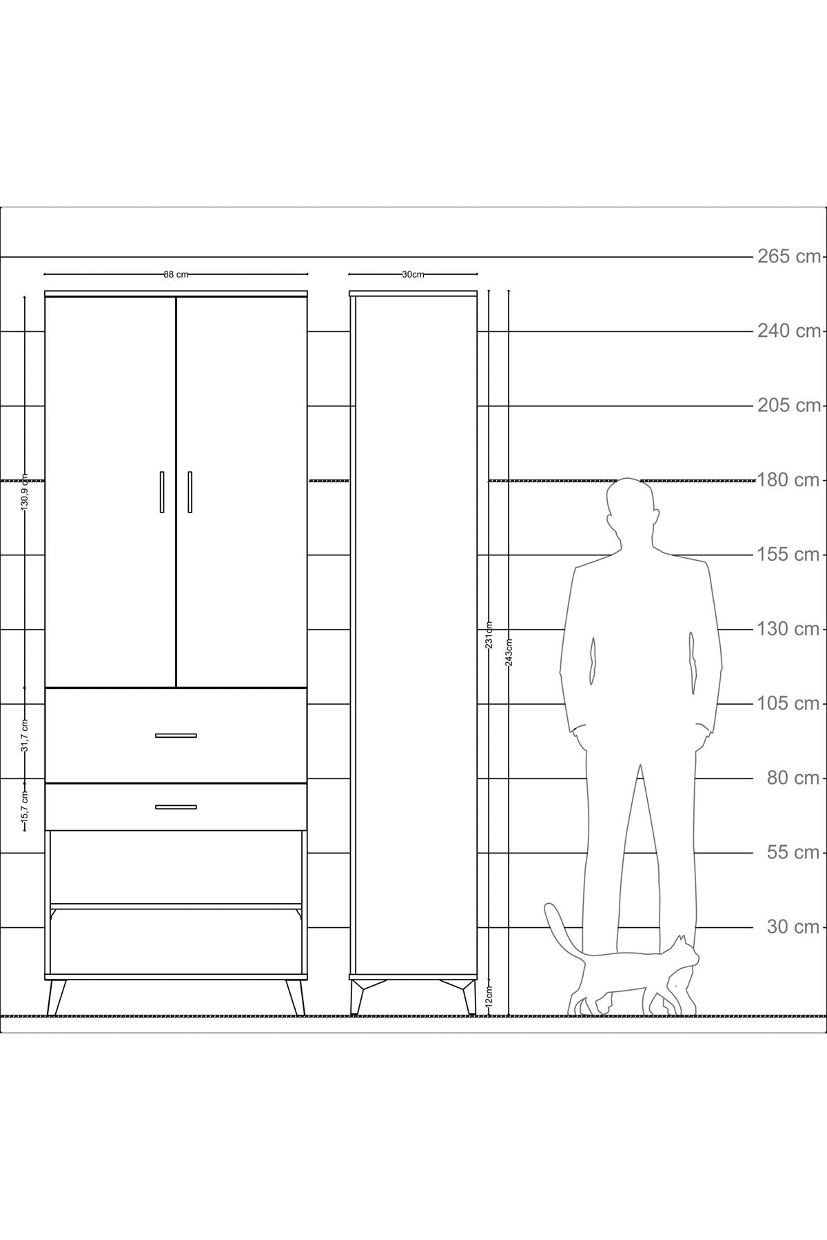 Arges Dolap 5 Raflı 2 Çekmeceli 2 Kapaklı 88x30x243 - S33M079V8A