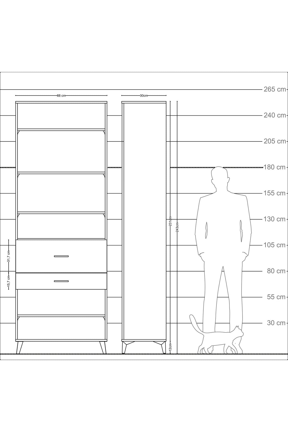 Arges Dolap 5 Raflı 2 Çekmeceli 88x30x243 - S33M080V9A