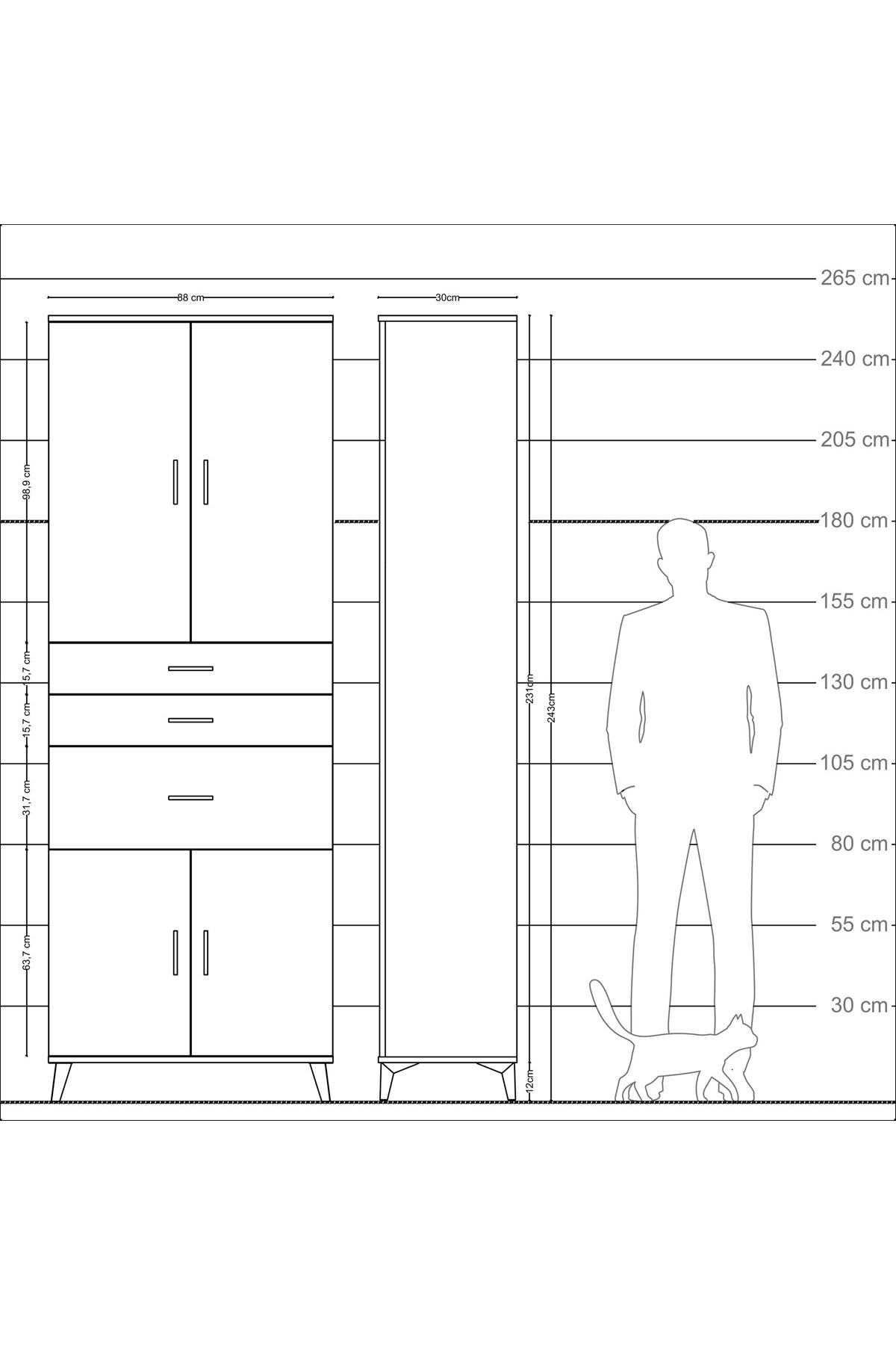 Arges Dolap 4 Raflı 3 Çekmeceli 4 Kapaklı 88x30x243 - S33M081V5A