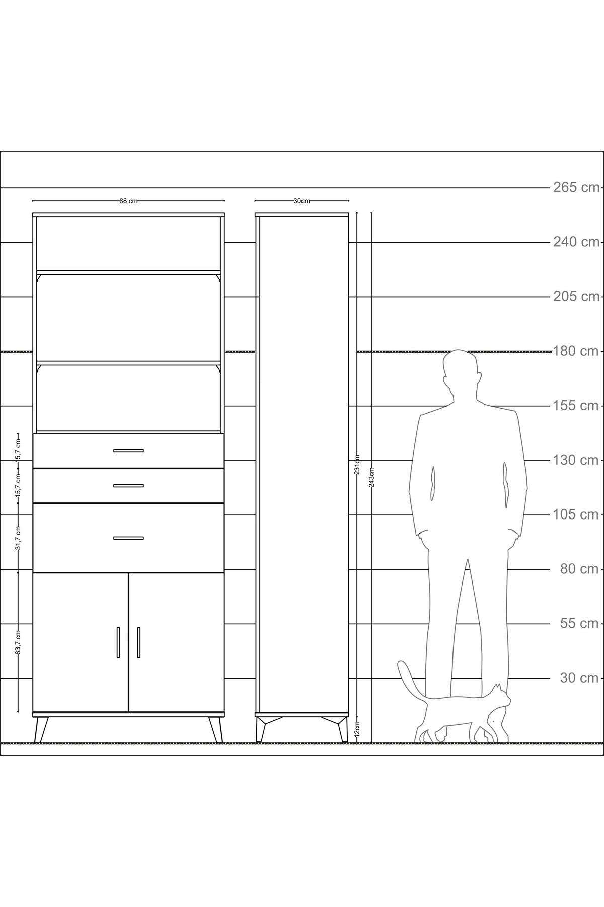 Arges Dolap 4 Raflı 3 Çekmeceli 2 Kapaklı 88x30x243 - S33M082V8A
