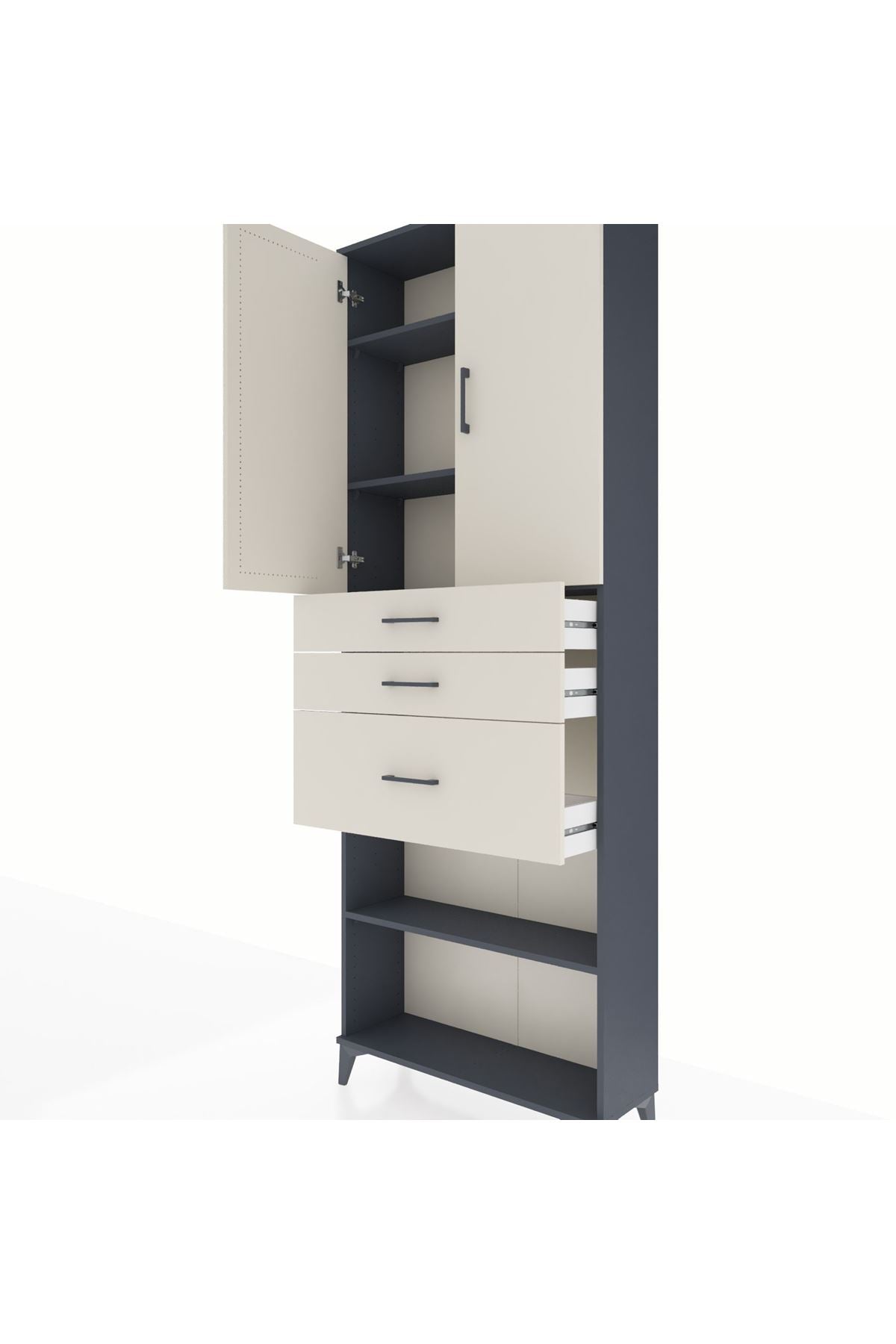 Arges Dolap 4 Raflı 3 Çekmeceli 2 Kapaklı 88x30x243 - S33M083V4A
