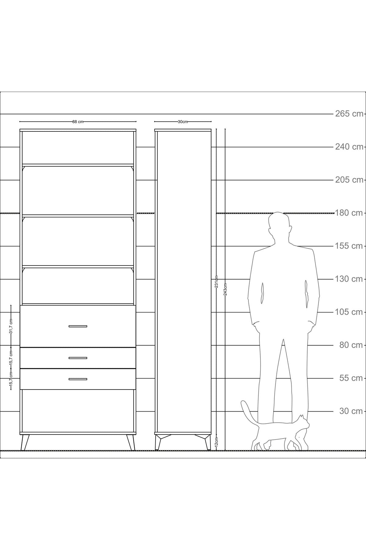 Arges Dolap 4 Raflı 3 Çekmeceli 88x30x243 - S33M088V7A