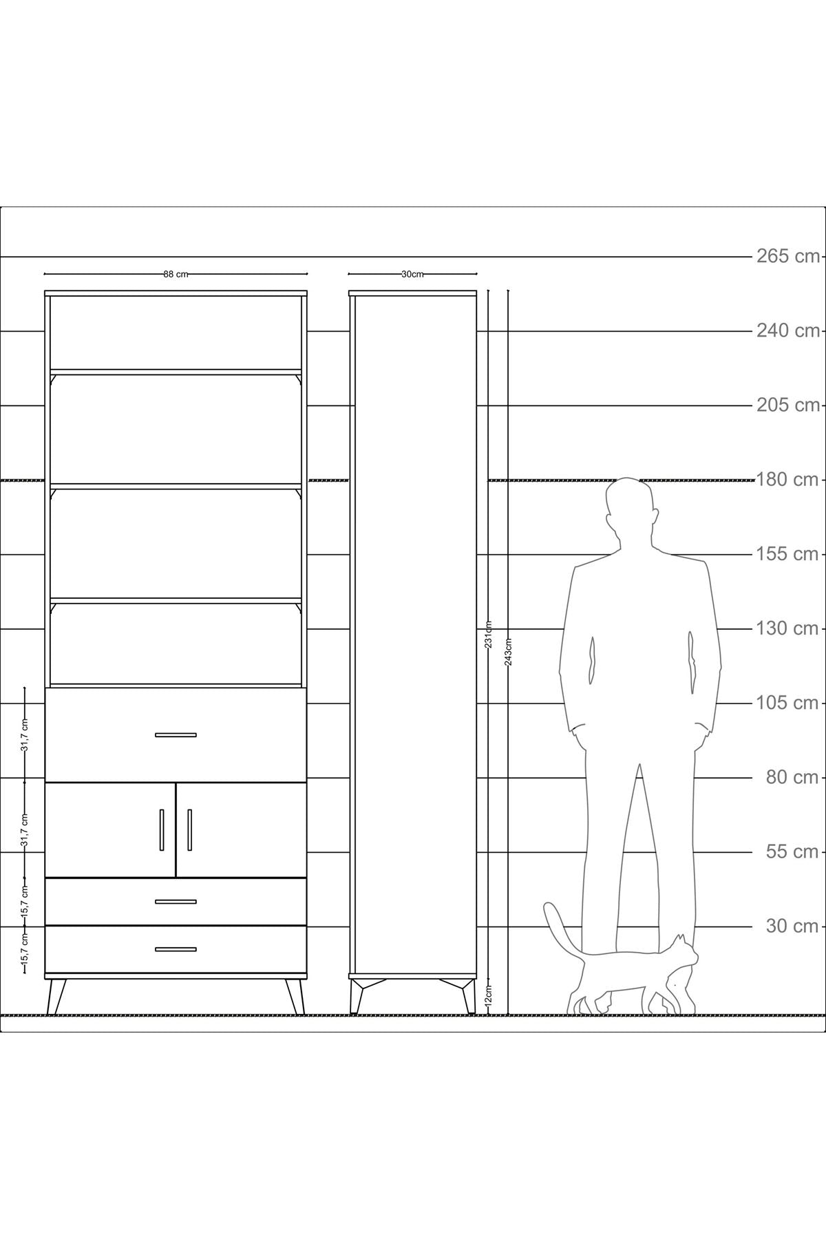 Arges Dolap 5 Raflı 3 Çekmeceli 2 Kapaklı 88x30x243 - S33M090V3A