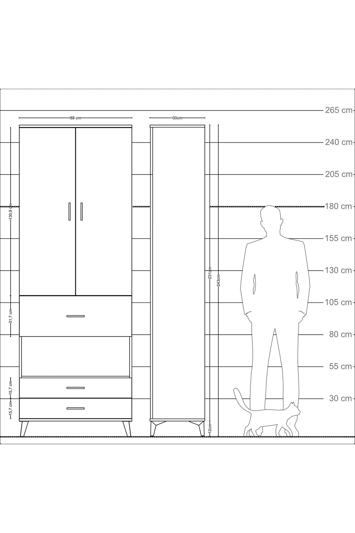 Arges Dolap 5 Raflı 3 Çekmeceli 2 Kapaklı 88x30x243 - S33M091V1A
