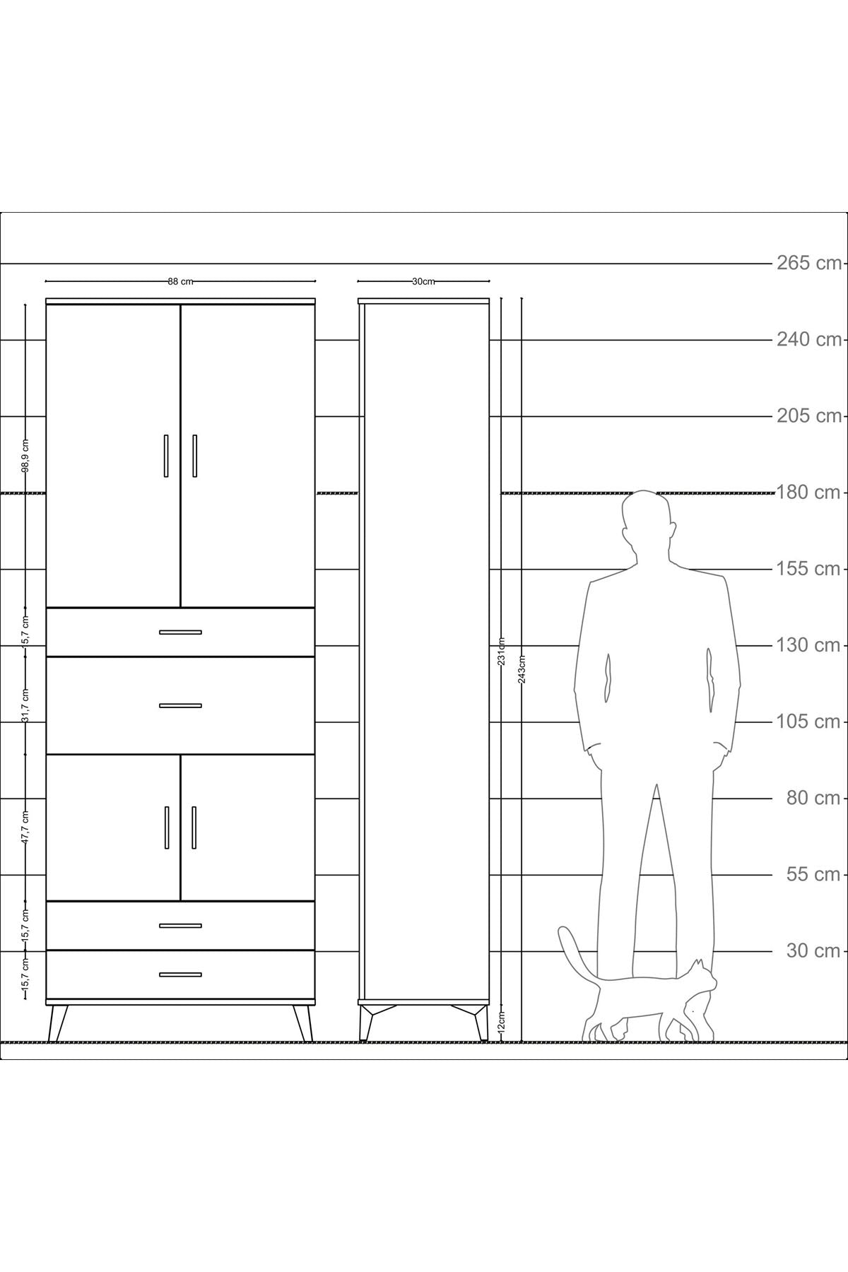 Arges Dolap 4 Raflı 4 Çekmeceli 4 Kapaklı 88x30x243 - S33M093V1A